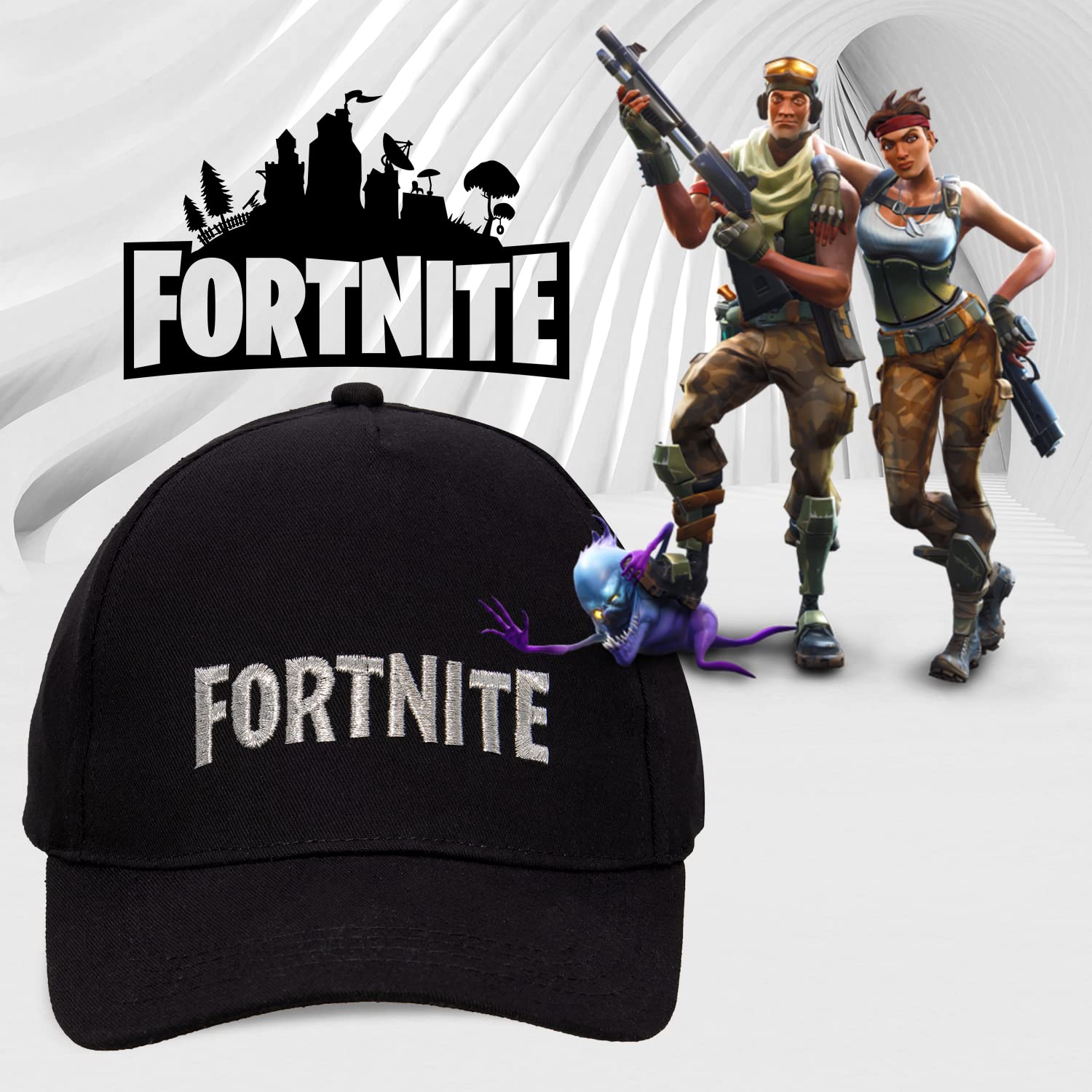 Foto 7 | Gorra De Béisbol Fortnite Para Niños Negra Y Plateada - Venta Internacional.