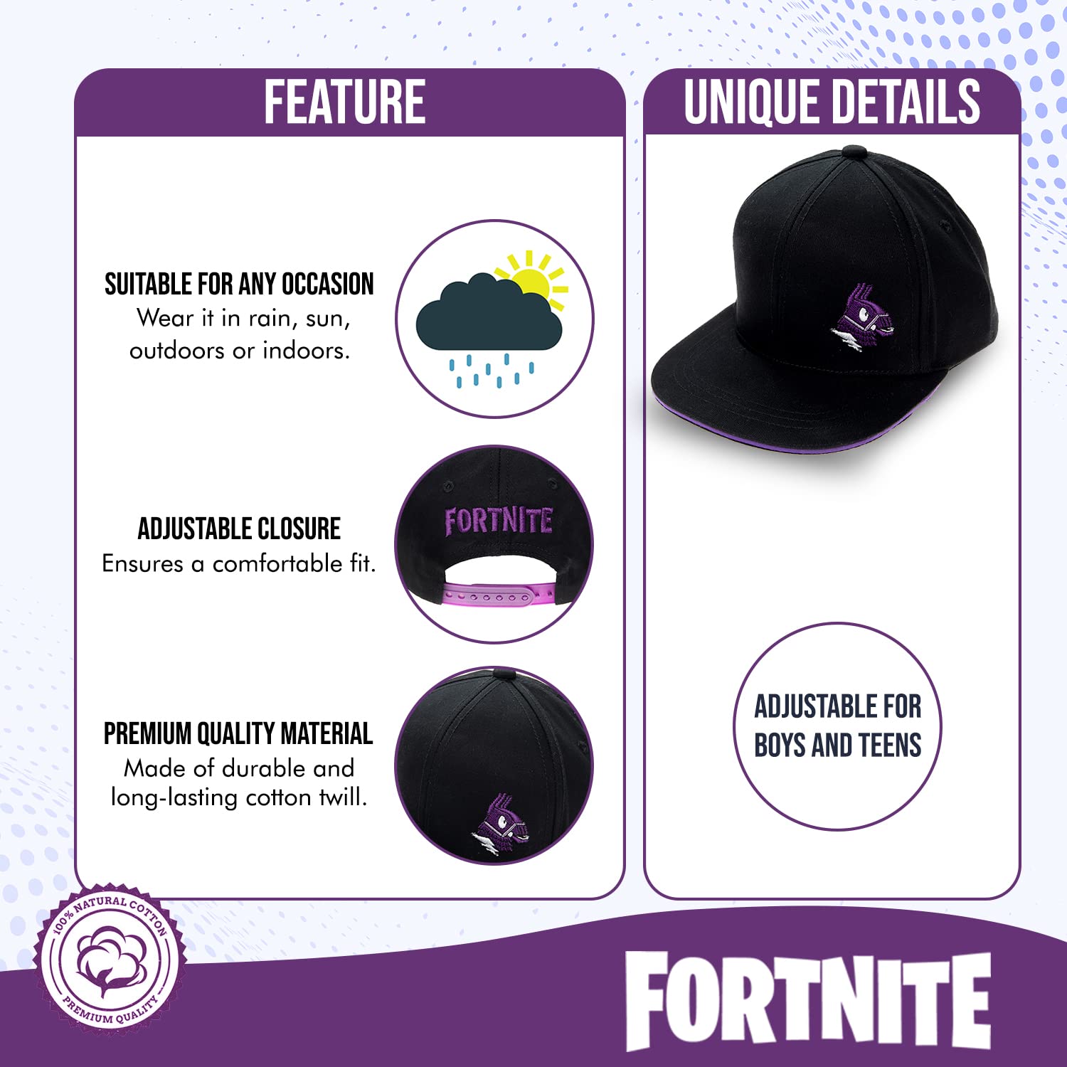 Foto 3 pulgar | Gorra De Béisbol Fortnite Para Niños Púrpura/negra - Venta Internacional.
