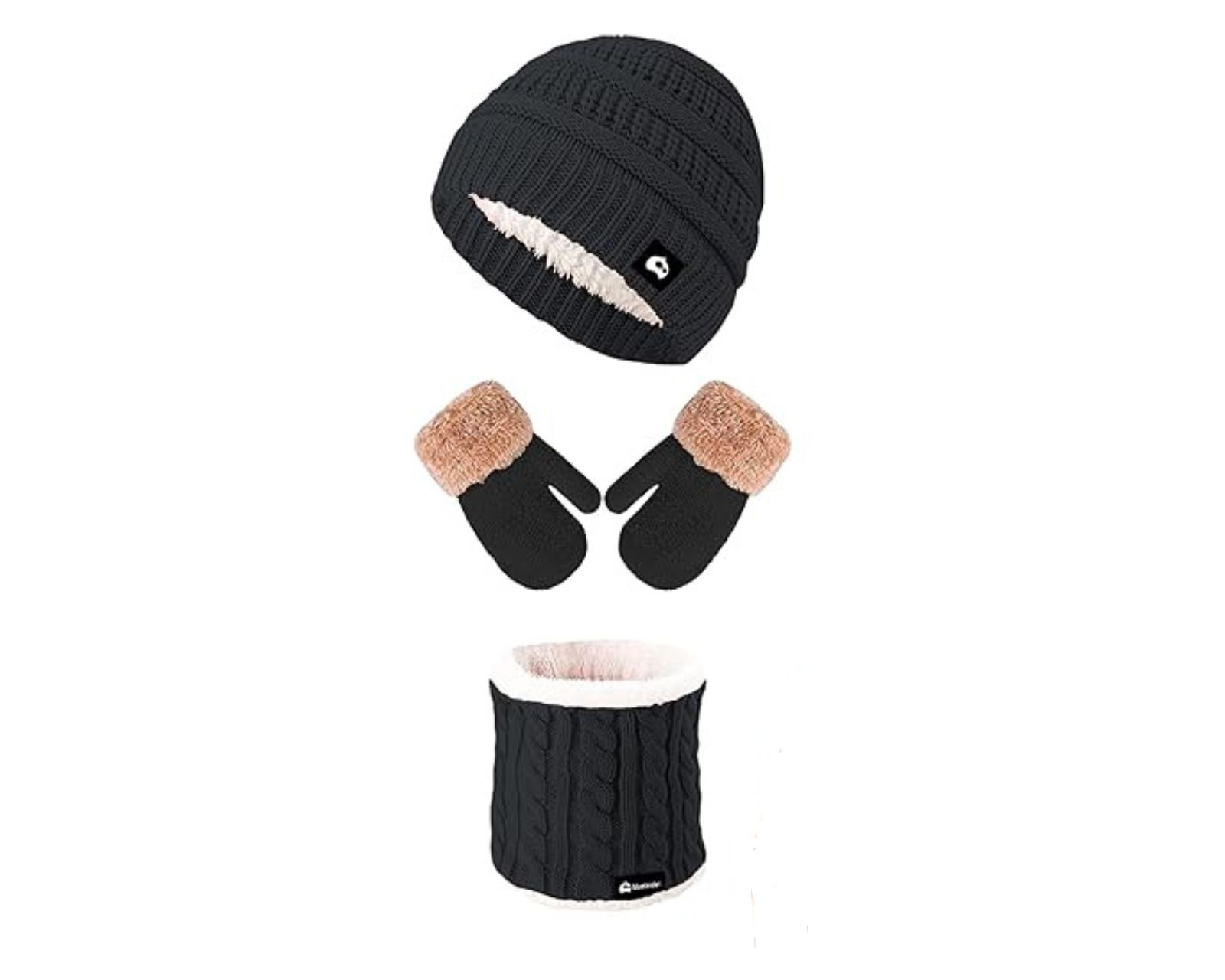 Foto 2 pulgar | Juego de Gorro + Bufanda + Guantes de Invierno Bluelander Negros para Niños 3 Piezas