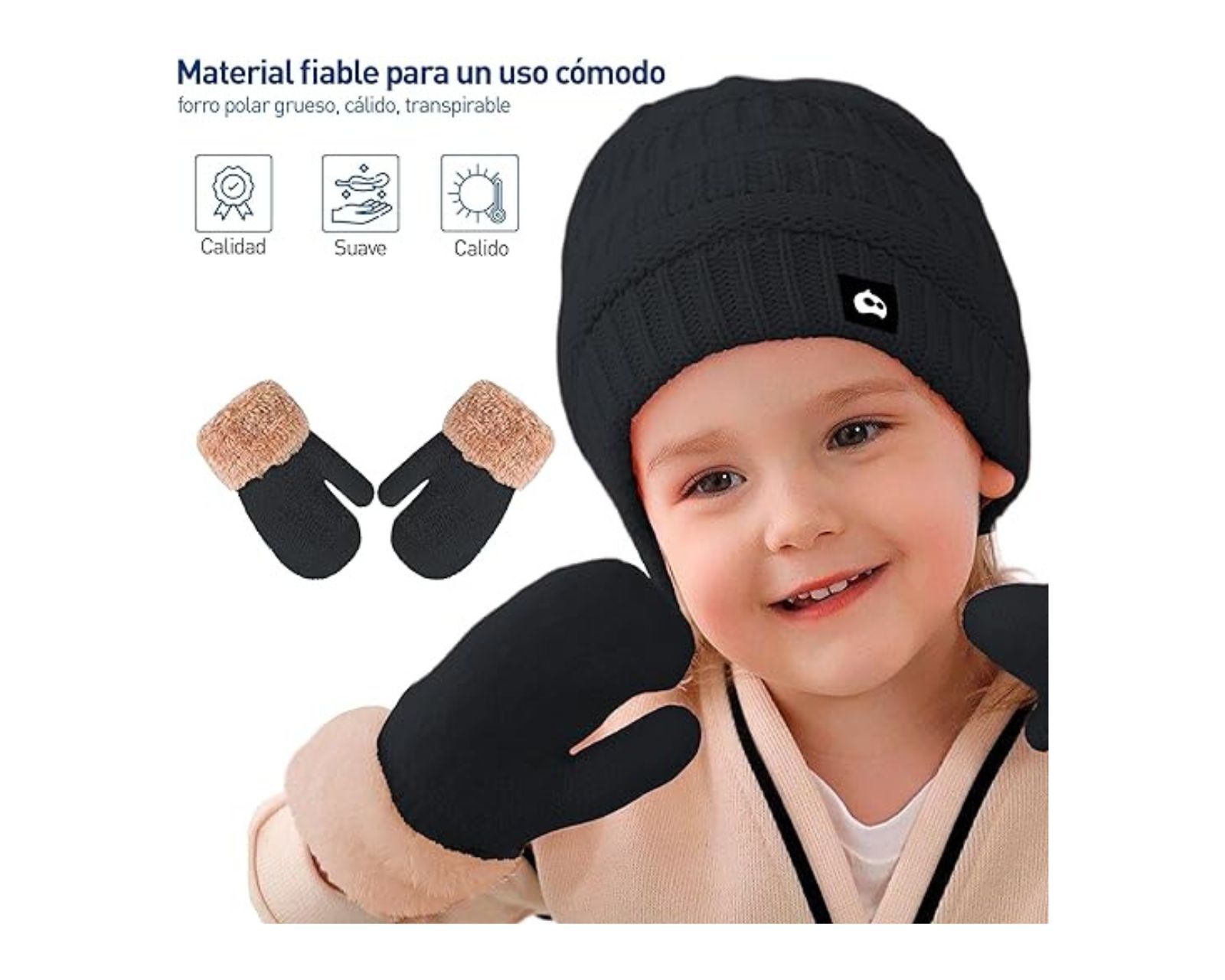 Foto 3 pulgar | Juego de Gorro + Bufanda + Guantes de Invierno Bluelander Negros para Niños 3 Piezas