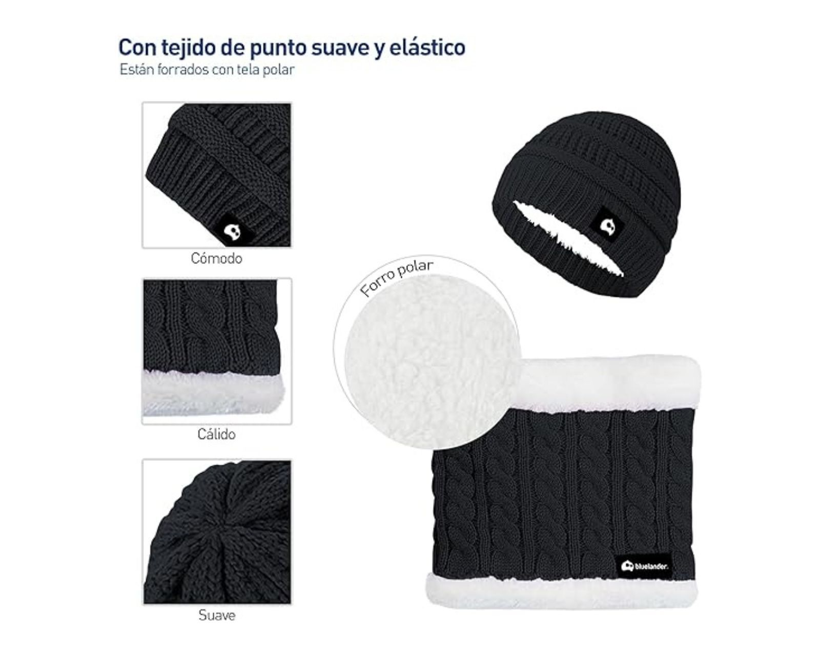Foto 4 pulgar | Juego de Gorro + Bufanda + Guantes de Invierno Bluelander Negros para Niños 3 Piezas