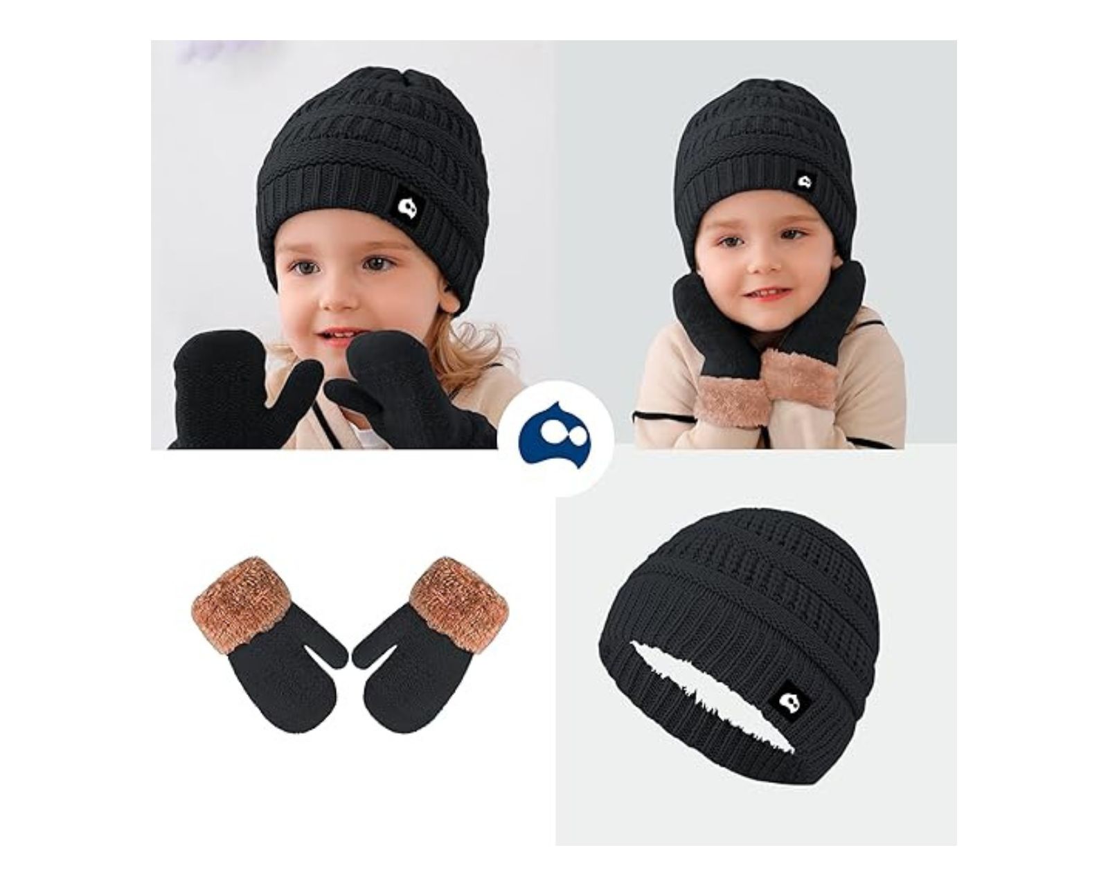 Foto 6 pulgar | Juego de Gorro + Bufanda + Guantes de Invierno Bluelander Negros para Niños 3 Piezas