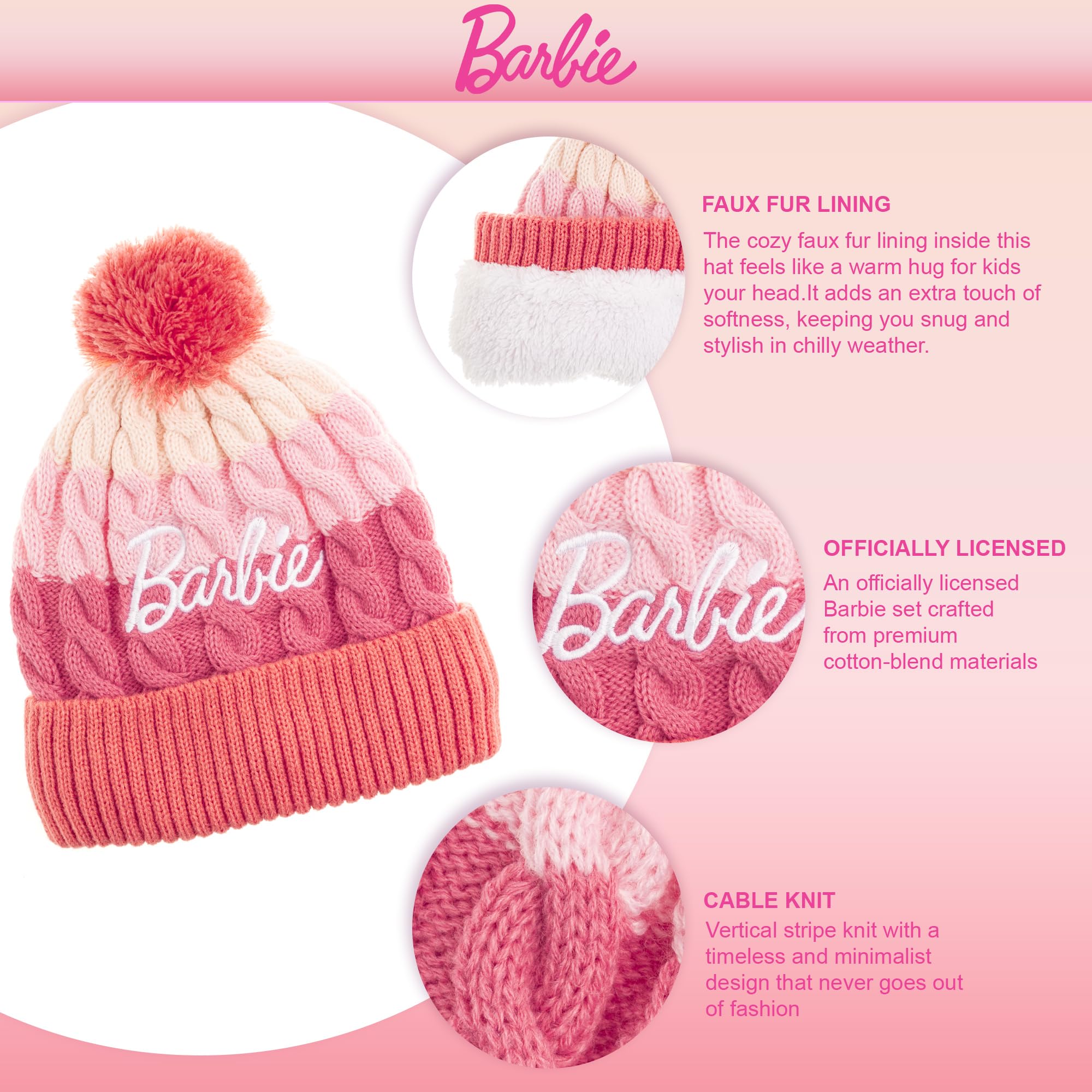 Foto 3 pulgar | Gorro De Invierno Con Guantes Barbie Girls Ultra Soft Pink 5-13y - Venta Internacional.