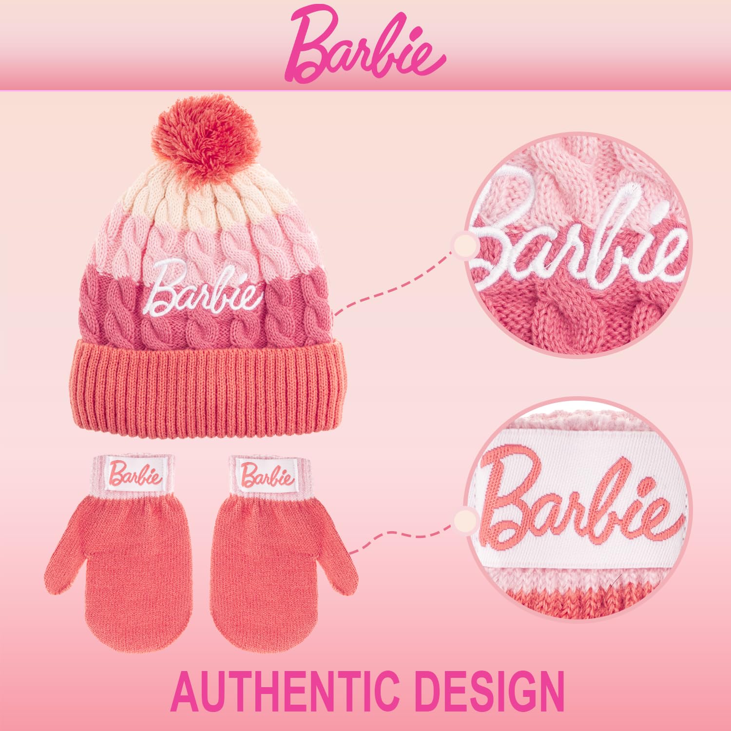 Foto 4 | Gorro De Invierno Con Guantes Barbie Girls Ultra Soft Pink 5-13y - Venta Internacional.