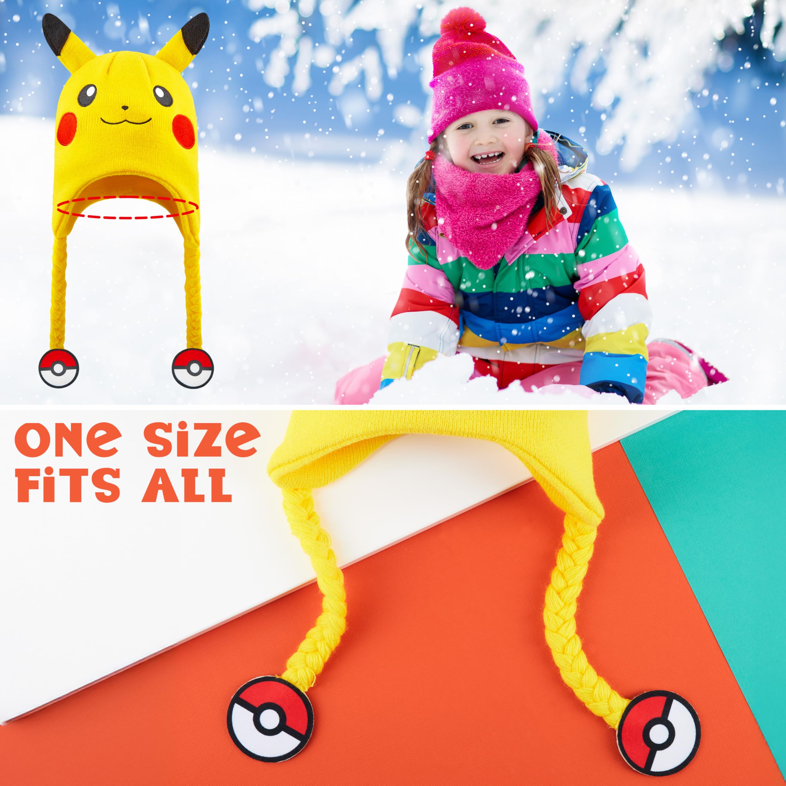 Foto 7 pulgar | Gorro Pokémon Kids, Acogedor, Tejido En Invierno, Amarillo, De Pikachu - Venta Internacional.