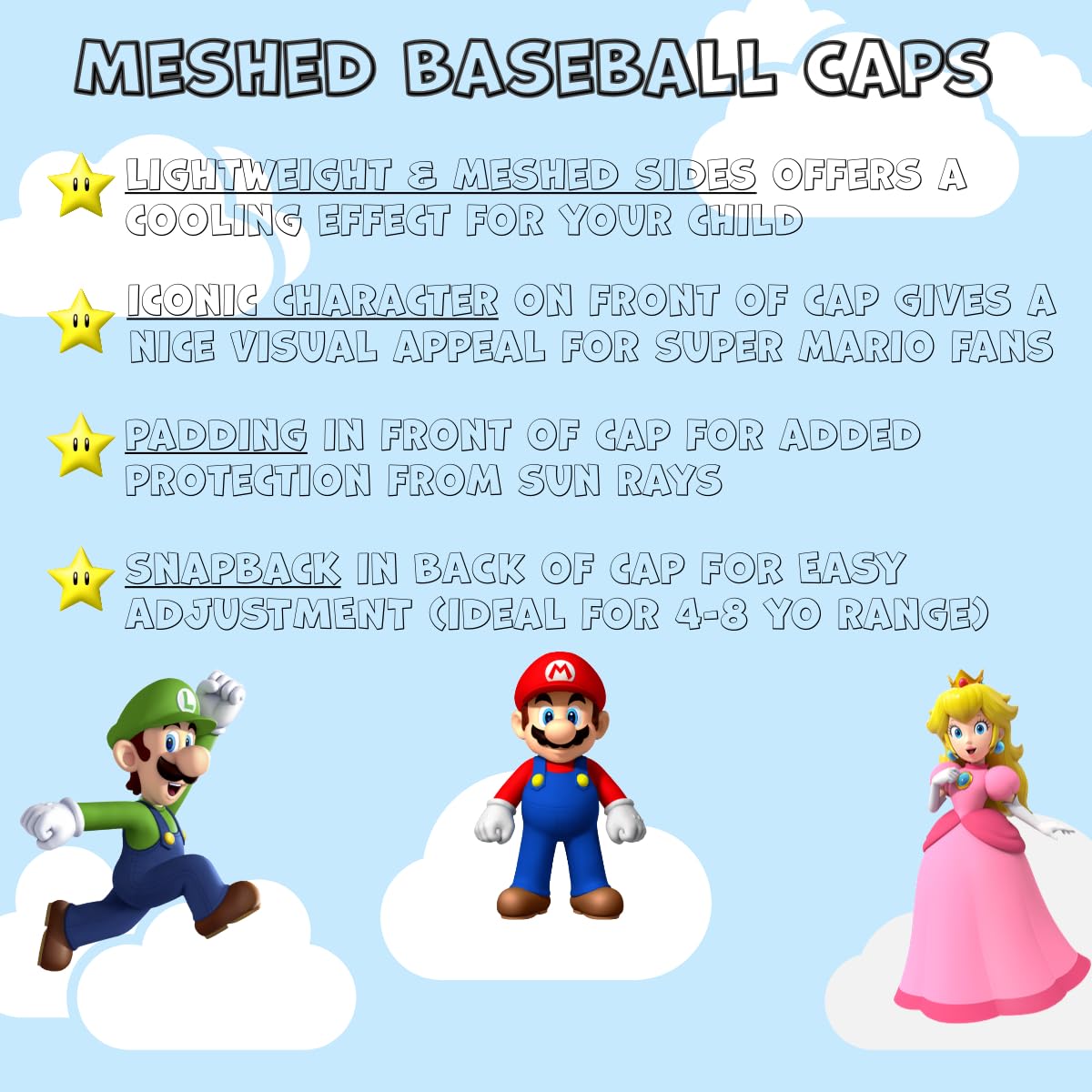 Foto 2 | Gorra De Béisbol Super Luigi Bros Mario Princess Peach Kids - Venta Internacional.