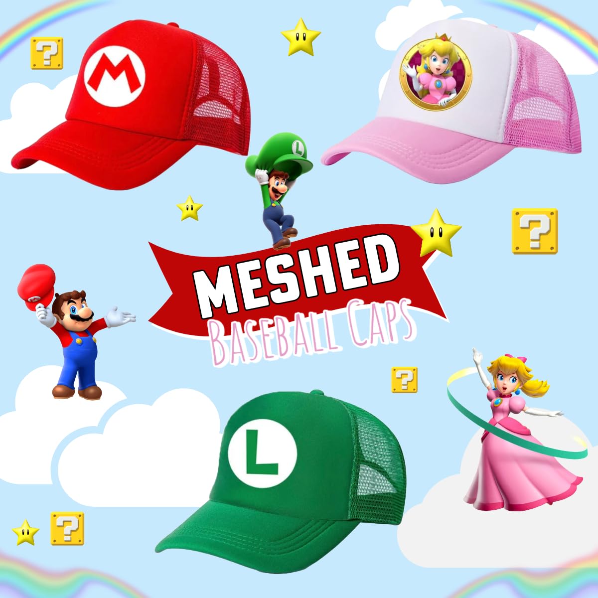 Foto 6 | Gorra De Béisbol Super Luigi Bros Mario Princess Peach Kids - Venta Internacional.