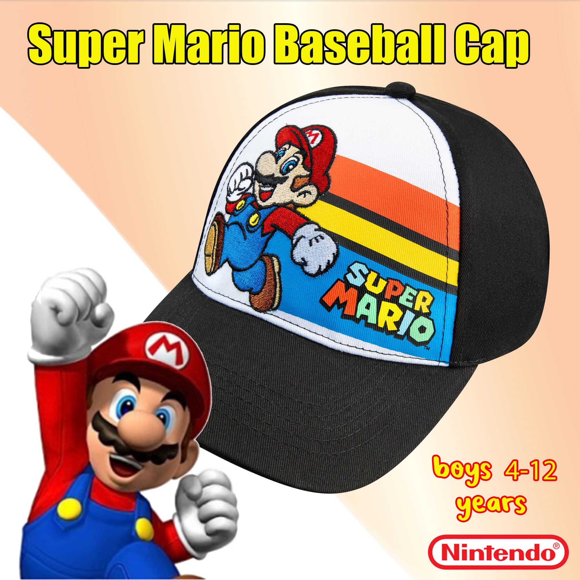 Foto 3 pulgar | Gorra De Béisbol Nintendo Super Mario Rainbow Boys 4-12 Años - Venta Internacional.