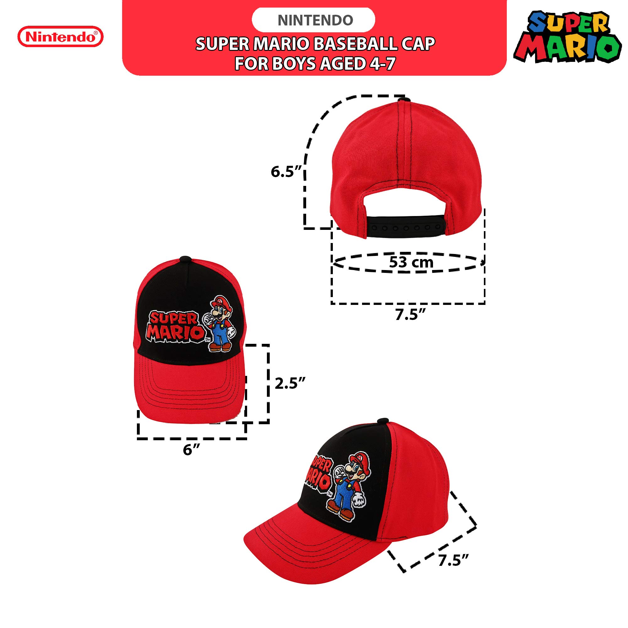 Foto 7 | Gorra De Béisbol Nintendo Super Mario Rojo/negro Para Niños De 4 A 7 Años - Venta Internacional.