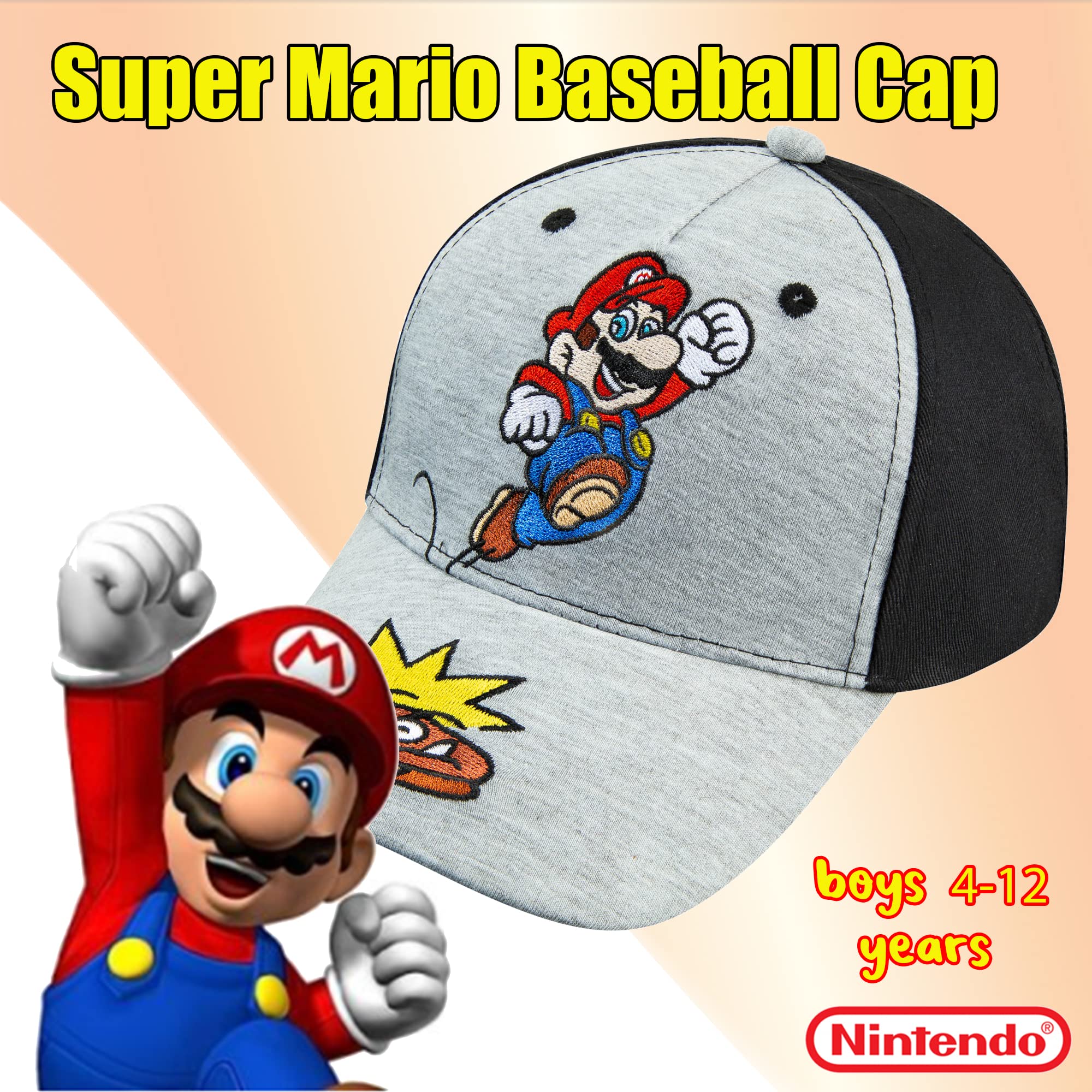 Foto 3 pulgar | Gorra De Béisbol Nintendo Super Mario Boys De 4 A 12 Años, 100% Algodón - Venta Internacional.