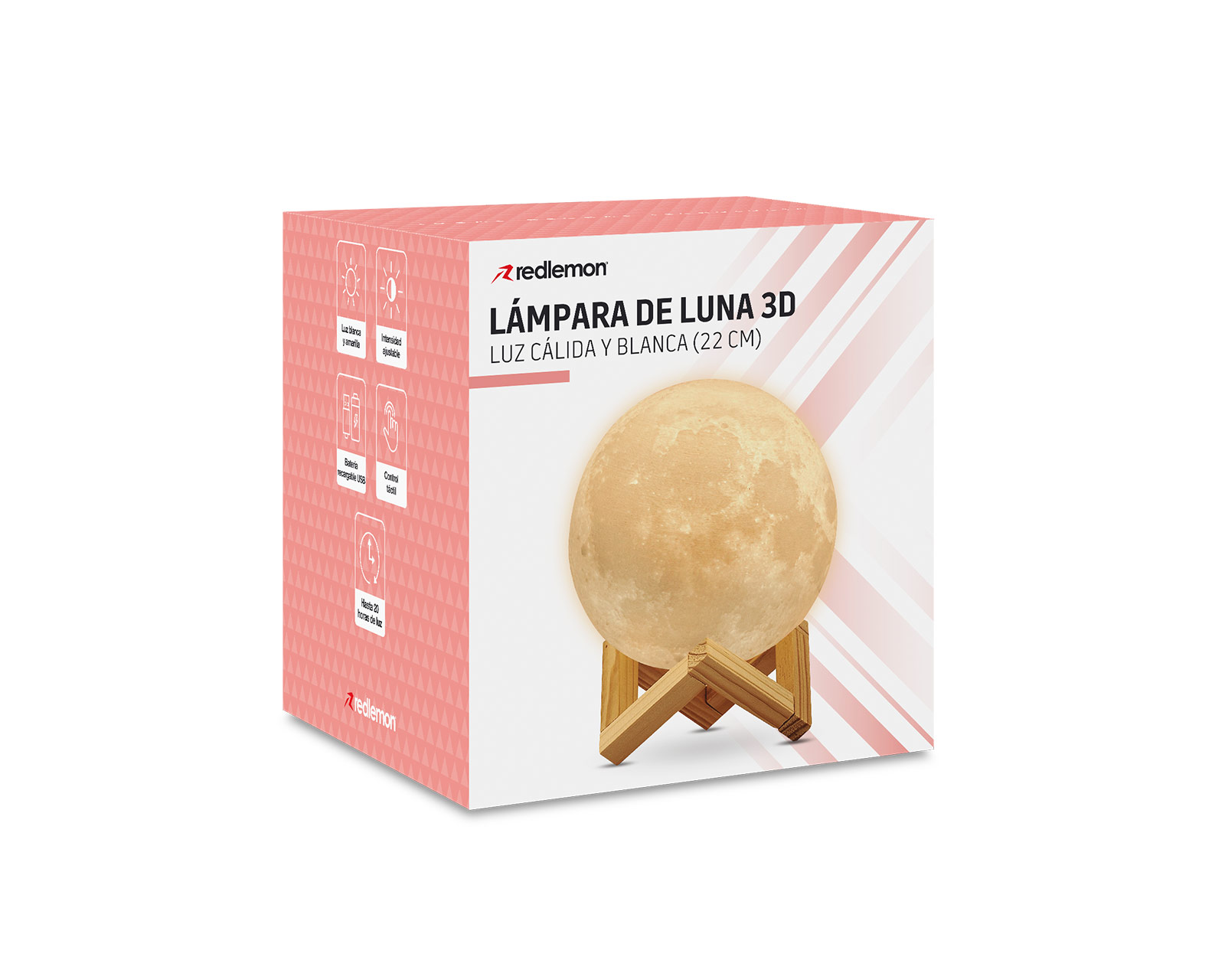 Foto 4 pulgar | Lámpara de Luna 3d Led Luz Cálida y Blanca (22 Cm) Redlemon 80822 Blanco