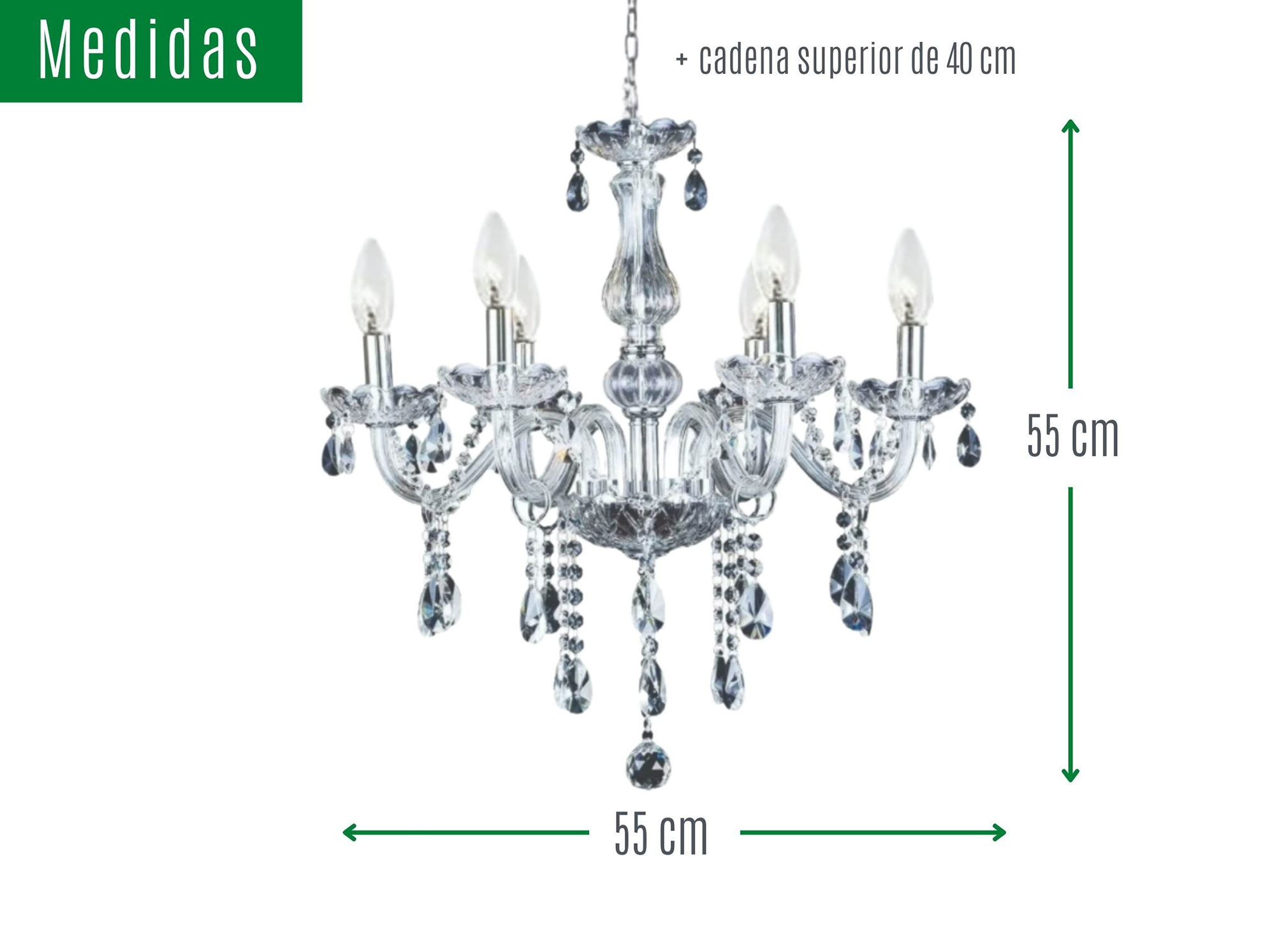 Foto 2 | Candelabro de Cristal Iliosinnova Transparente 6 Focos Estilo Europeo