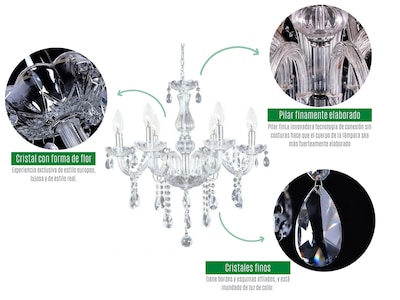Foto 3 | Candelabro de Cristal Iliosinnova Transparente 6 Focos Estilo Europeo