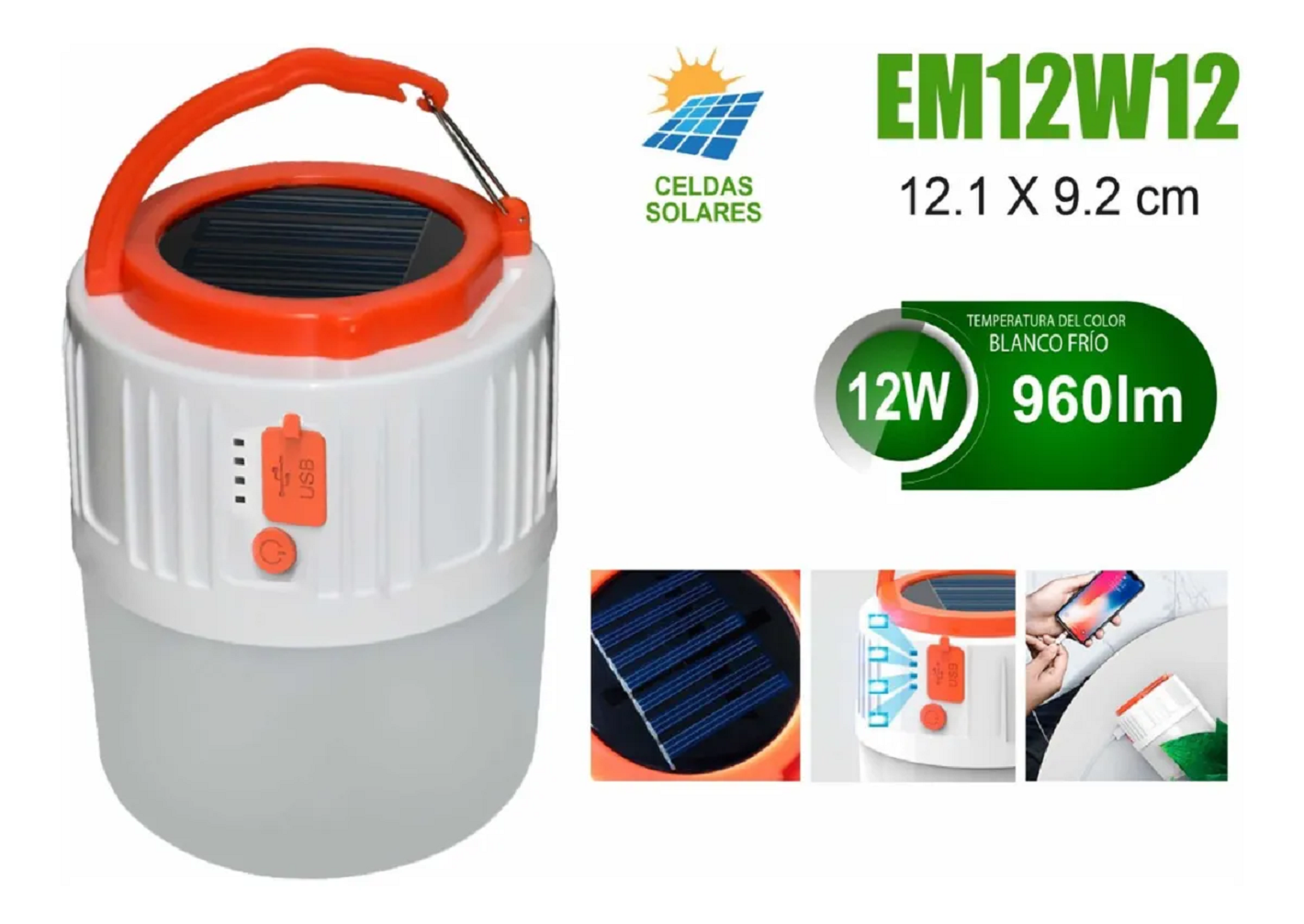 Foto 2 | Foco Portátil Led Malubero Malu478 color Anaranjado 12 W Recargable Solar Cargador