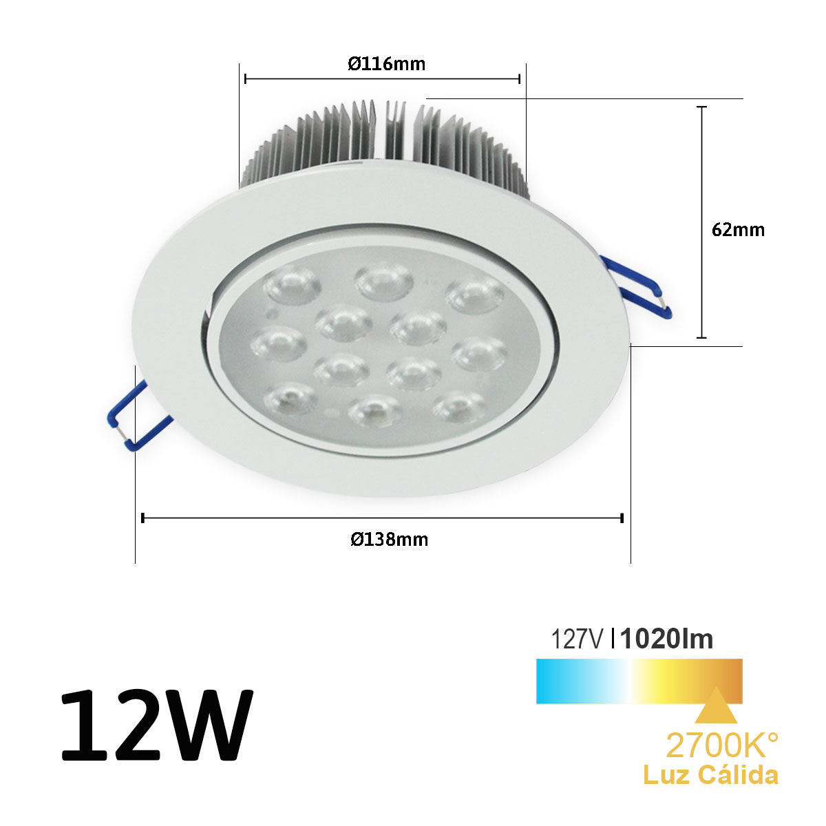 Foto 3 pulgar | Luminaria Led Empotrable Dirigible 12w Jwj Jlp-12x1CB Luz Cálida