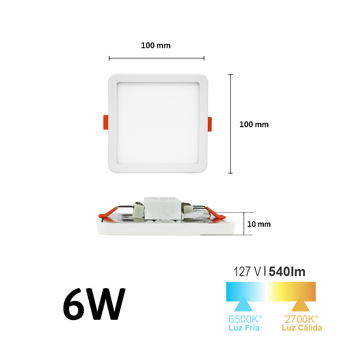 Foto 3 pulgar | Paquete 10 Lámparas Led Cuadrada para Empotrar Ajustable 6w Luz Cálida Jlpc-6a.