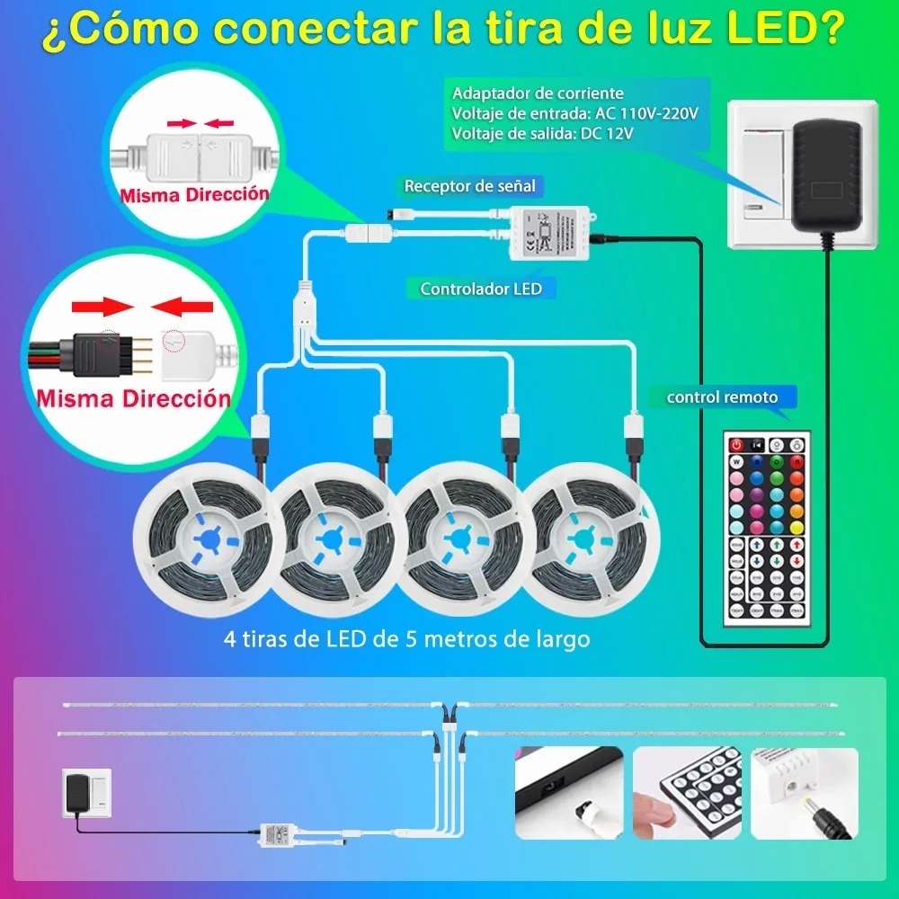 Foto 3 pulgar | Tira Led Decorativa Impermeable Rgb con control 20 Metros (4x5 mts)