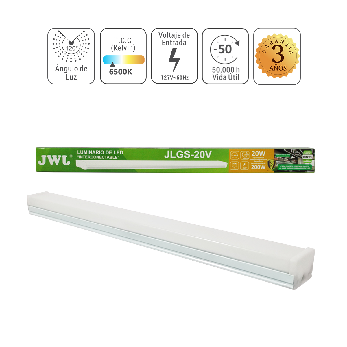 Foto 3 pulgar | Regleta Led Interconectable Jwj Jlgs-20v color Blanco de 20w