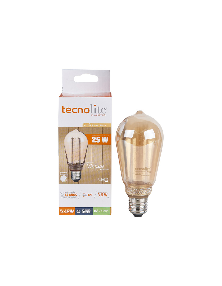 Foto 3 pulgar | Foco Led Vintage Tecnolite 3DST64LEDFT20VAc color Amarillo Luz Suave Cálida Base E27 Atenuable 3.5 W