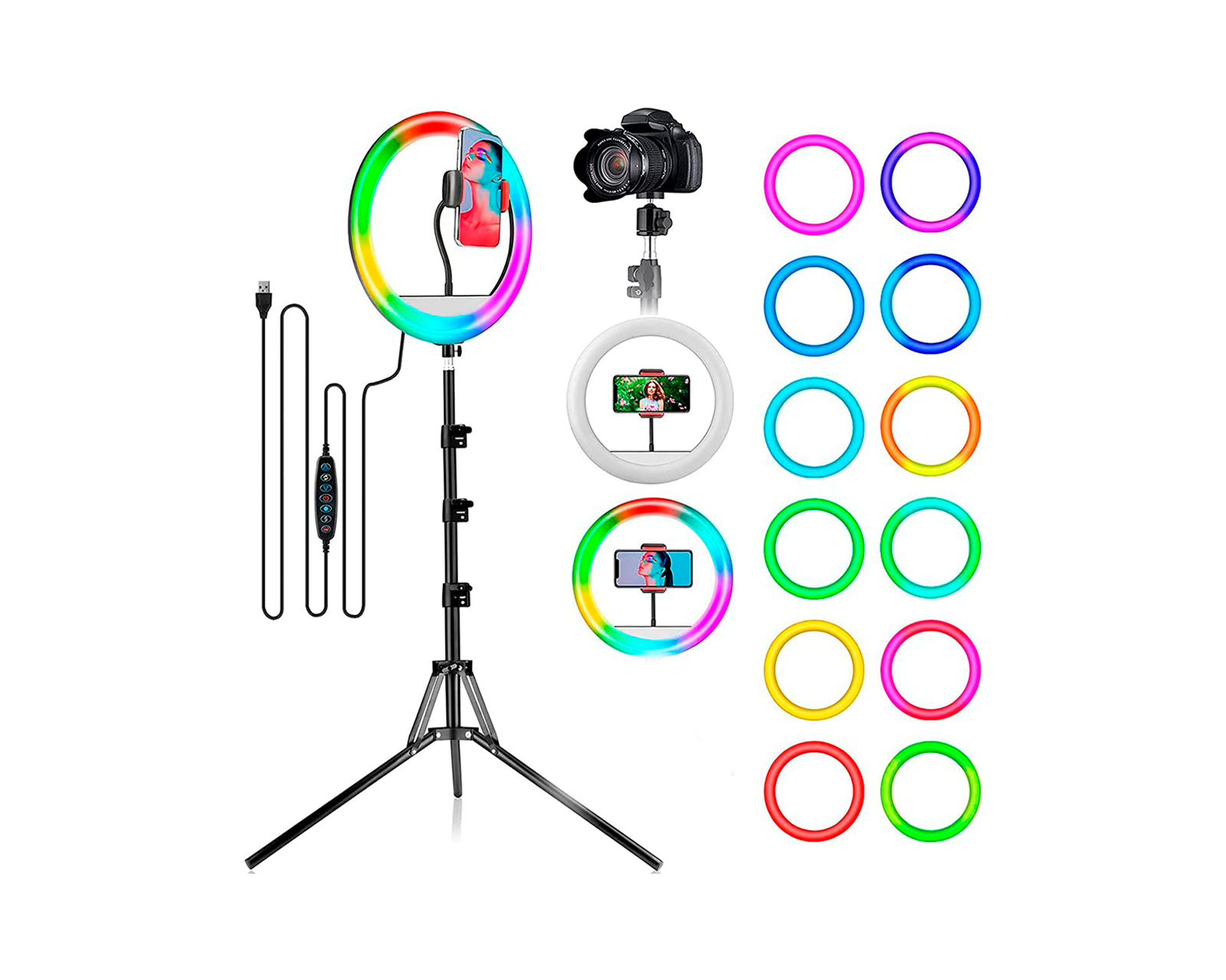 Foto 2 pulgar | Aro De Luz Para Selfie Brandtrendy color Blanco con Soporte De Trípode Ajustable con 3 Modos de Iluminación