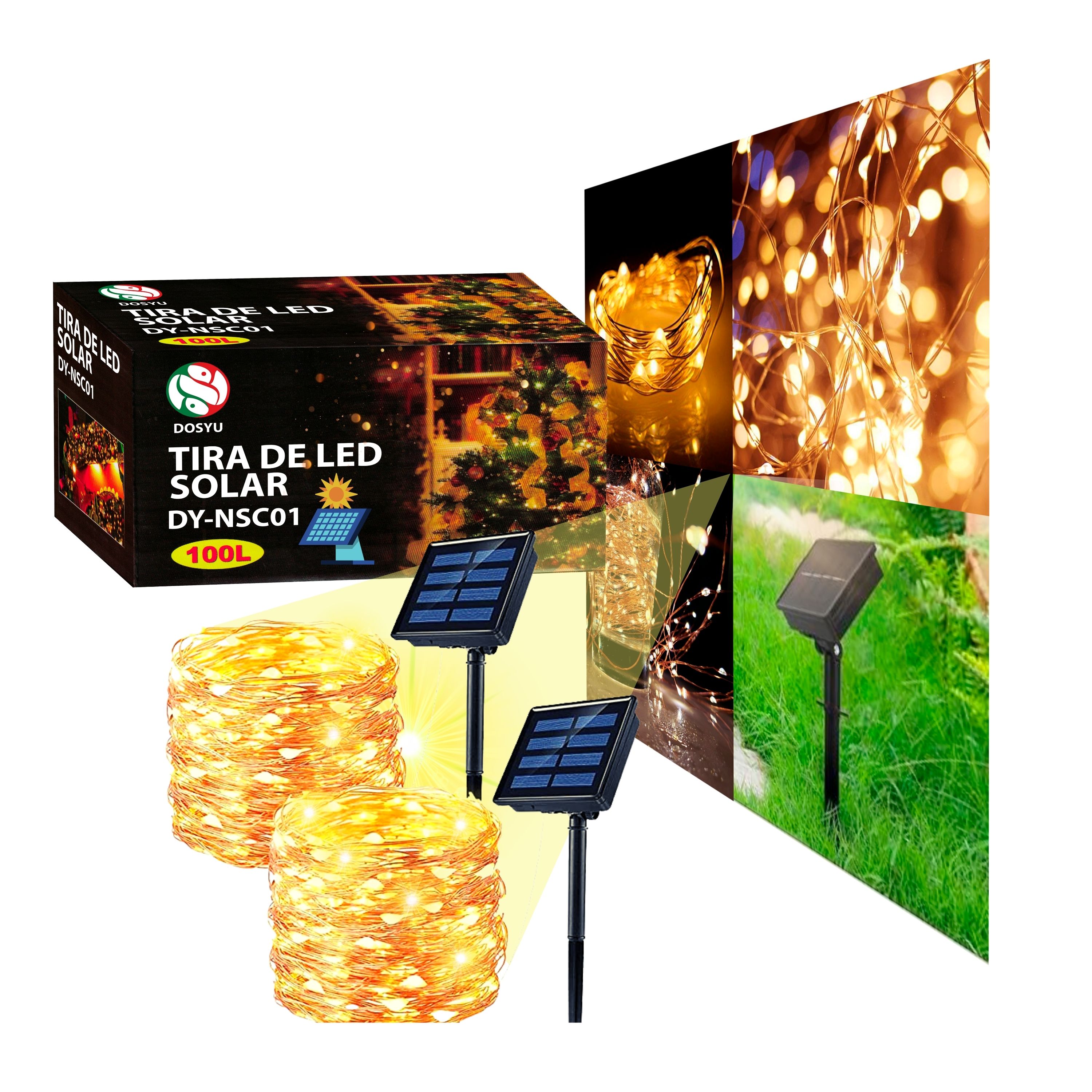 Tira Led Decorativa Luces Led Navideñas Solar Exterior 20 M