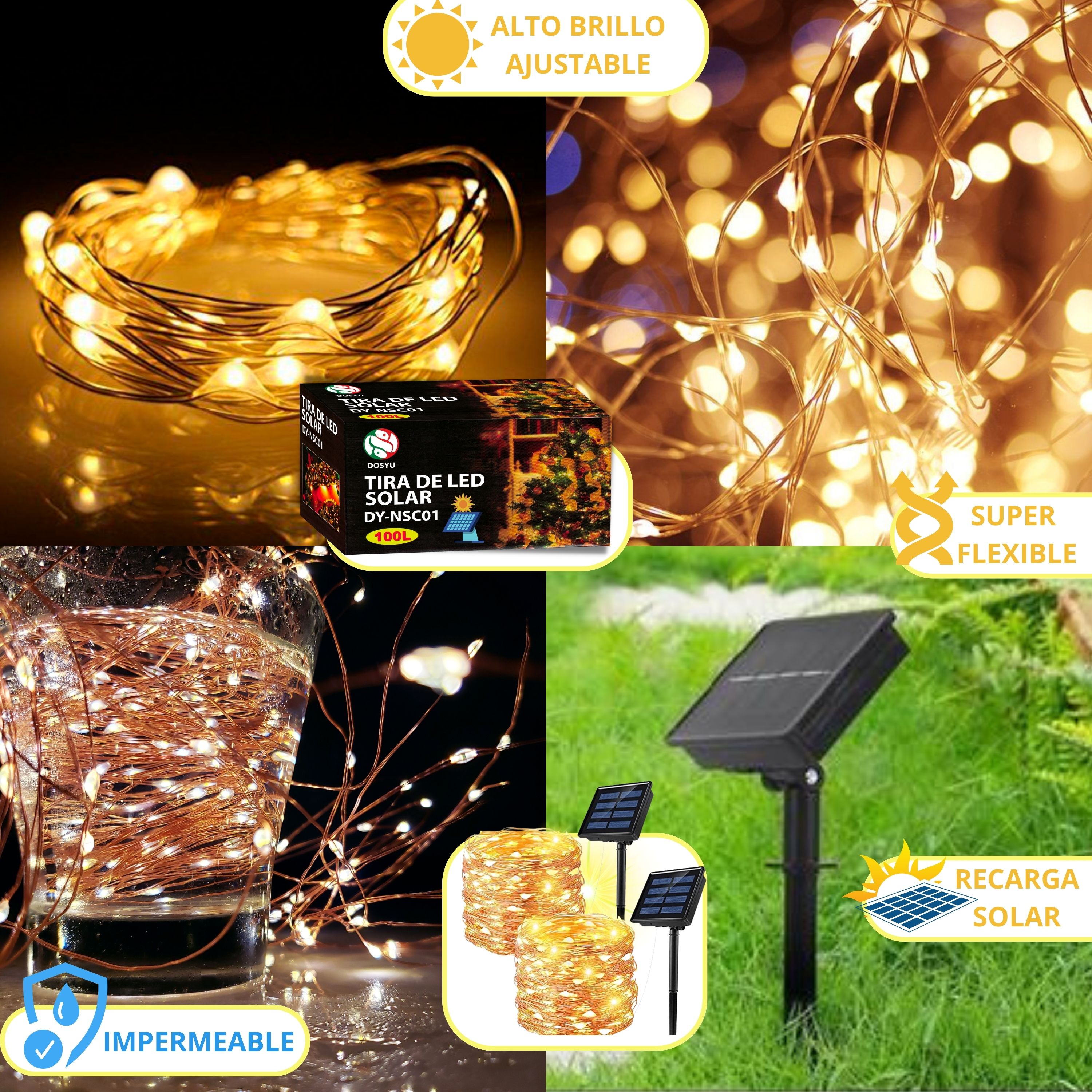 Foto 4 pulgar | Tira Led Decorativa Luces Led Navideñas Solar Exterior 20 M