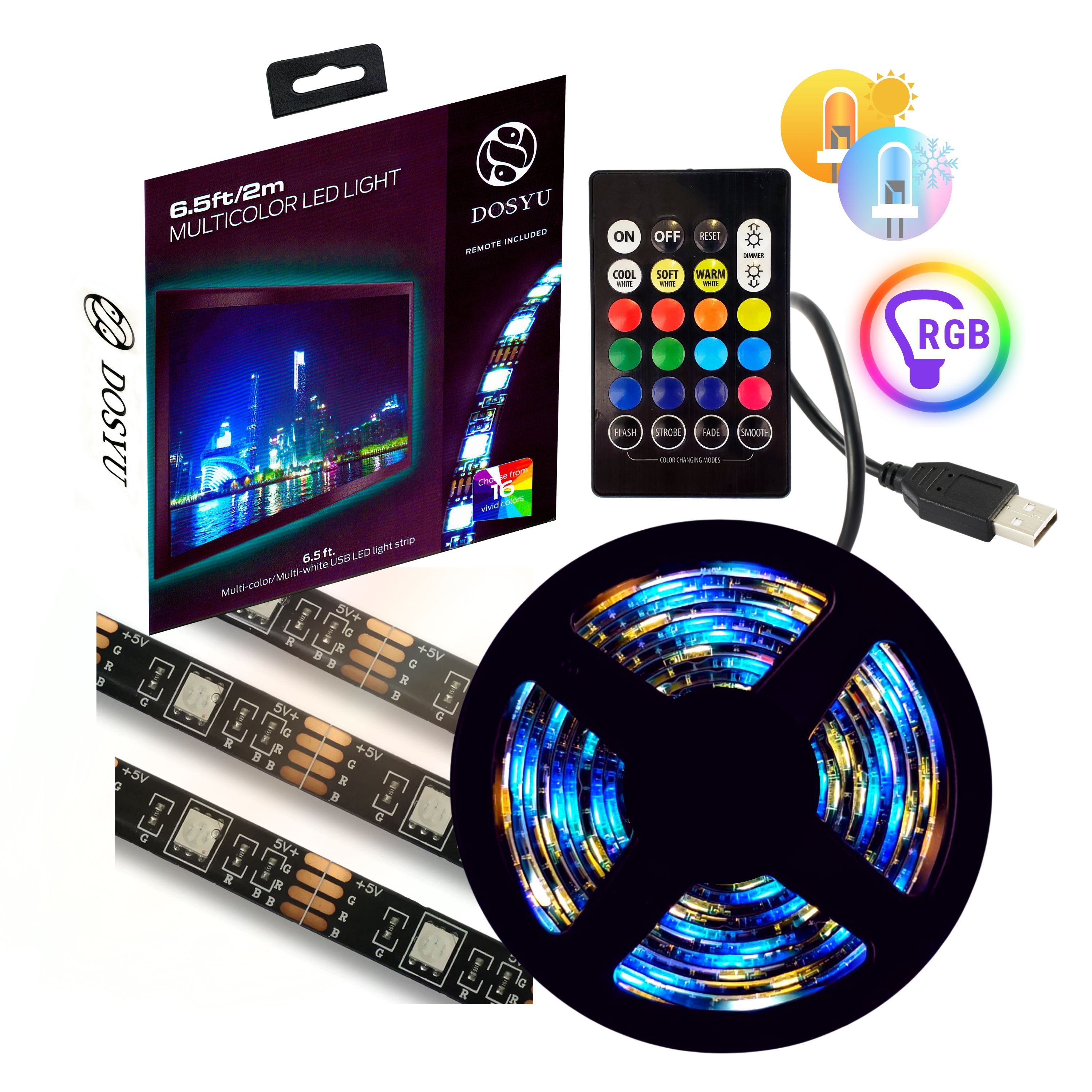 Tira Led  Dosyu Decorativa Usb 2 Mts con Control Remoto Multicolor