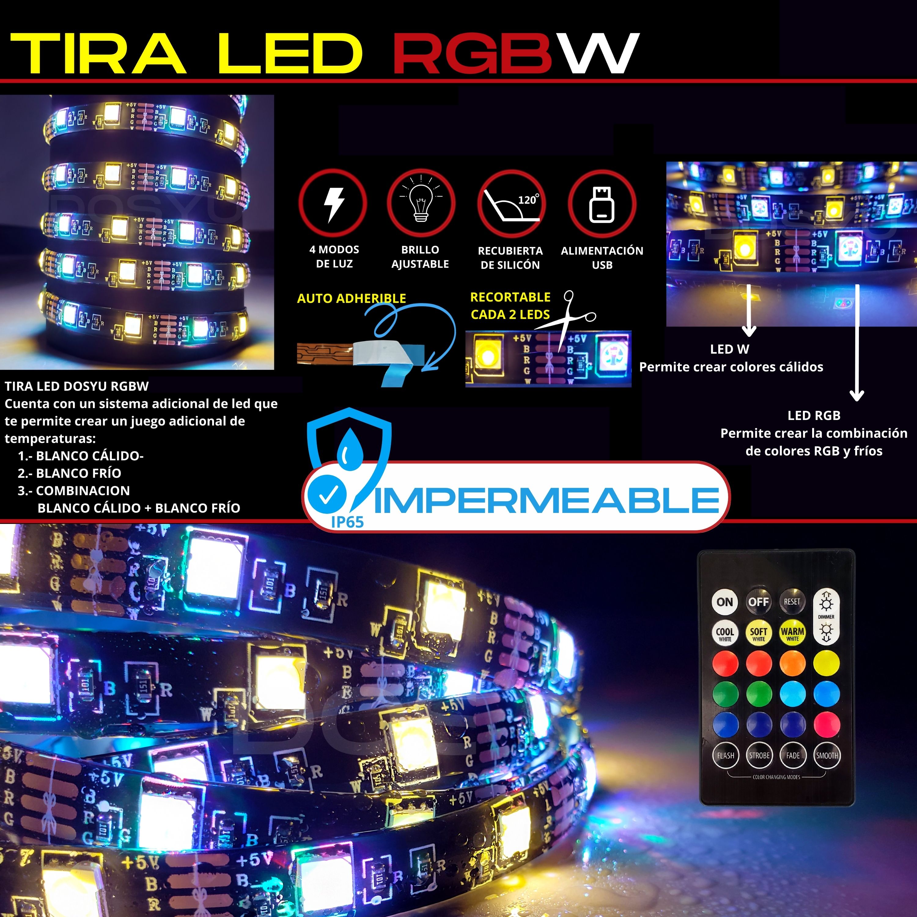 Foto 3 pulgar | Tira Led  Dosyu Decorativa Usb 2 Mts con Control Remoto Multicolor