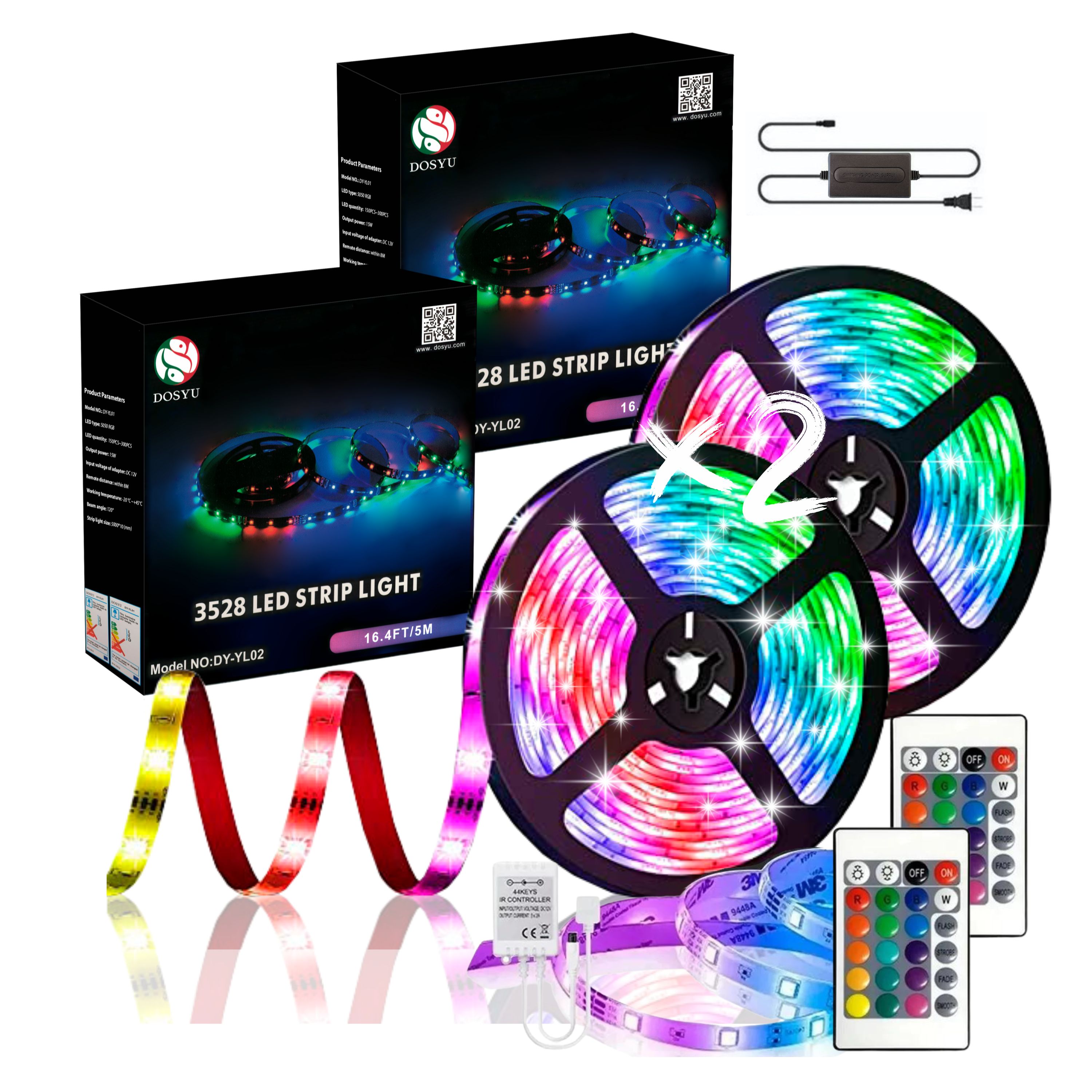 Tira de Luz Led Multicolor RGB 3528 DOSYU DY-YL02 Impermeable  2PZS 10(2X5)M