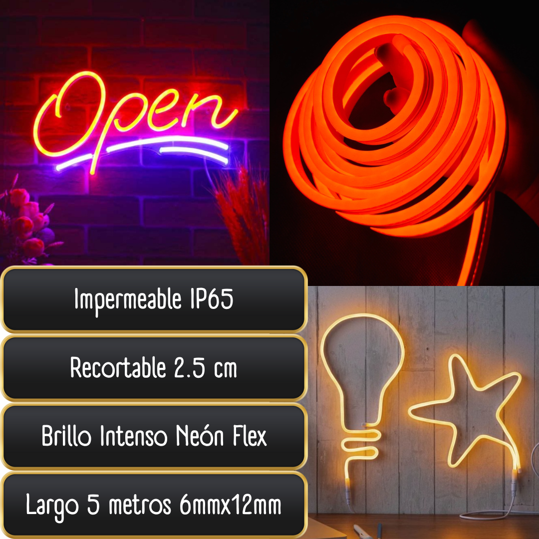 Foto 3 pulgar | Tira De Led Neon De 5 Metros Color Naranja Unicolor Con Eliminador Y Control Remoto