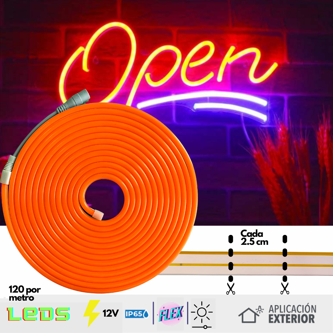 Foto 4 | Tira De Led Neon De 5 Metros Color Naranja Unicolor Con Eliminador Y Control Remoto