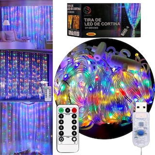 Foto 2 | Cortina De Luces Led Multicolor Decorativa 3x3M Con Control Y Temporizador