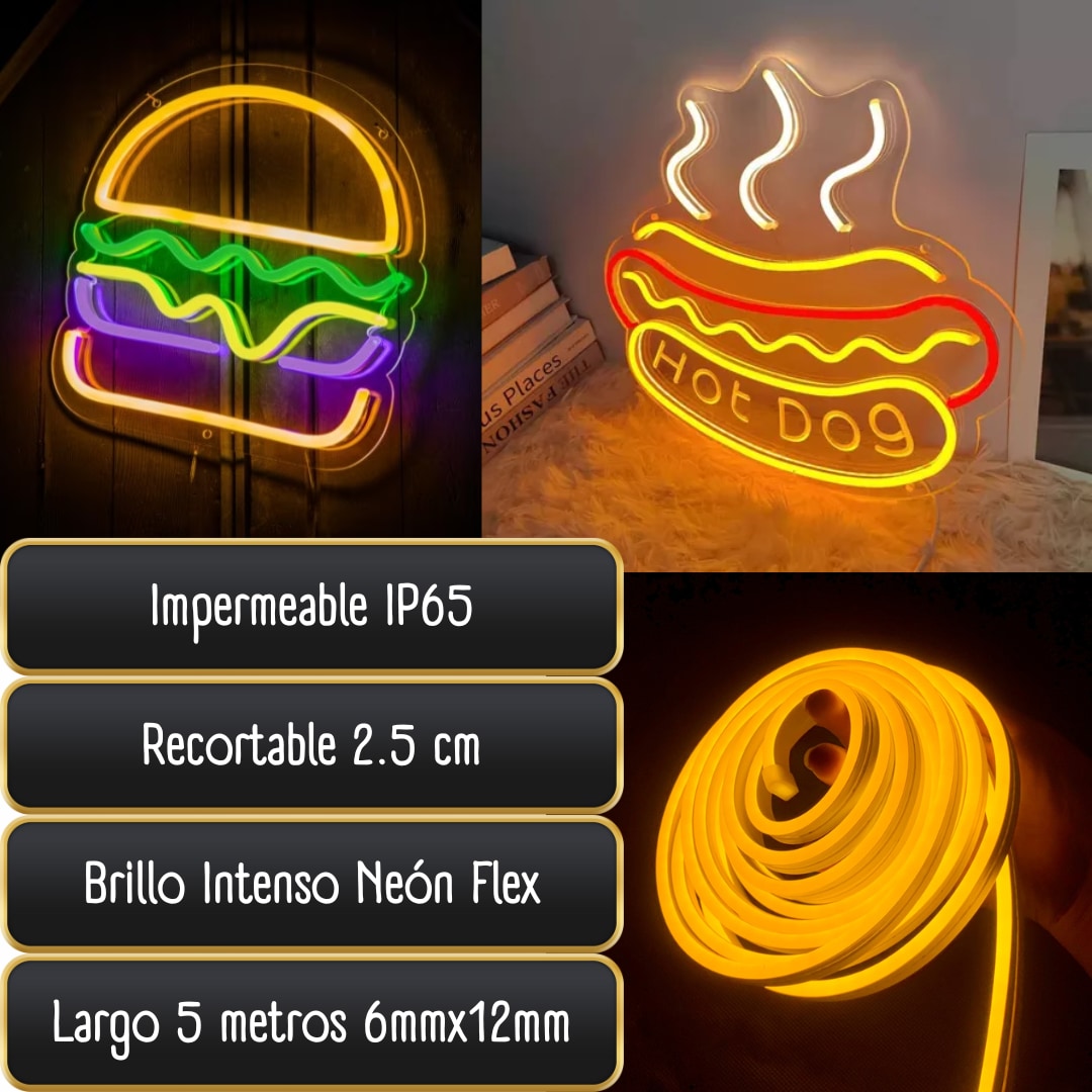 Tira De Led Neon De 5 Metros Color Amarillo Unicolor Con Eliminador Y