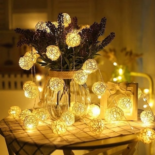 Foto 2 | Guirnalda de 20 Luces LED Malubero Bolas de Ratán