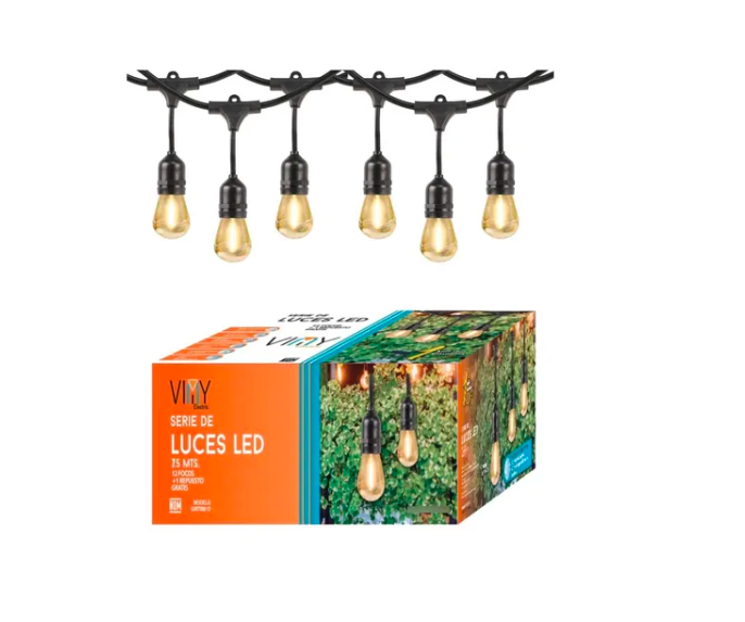 Foto 1 | Serie Luces Viny Led Estilo Guirnalda 7.5 Mts 12 Focos Exterior Vintage