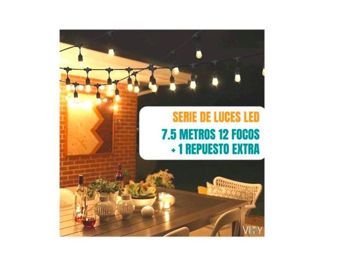 Foto 3 | Serie Luces Viny Led Estilo Guirnalda 7.5 Mts 12 Focos Exterior Vintage