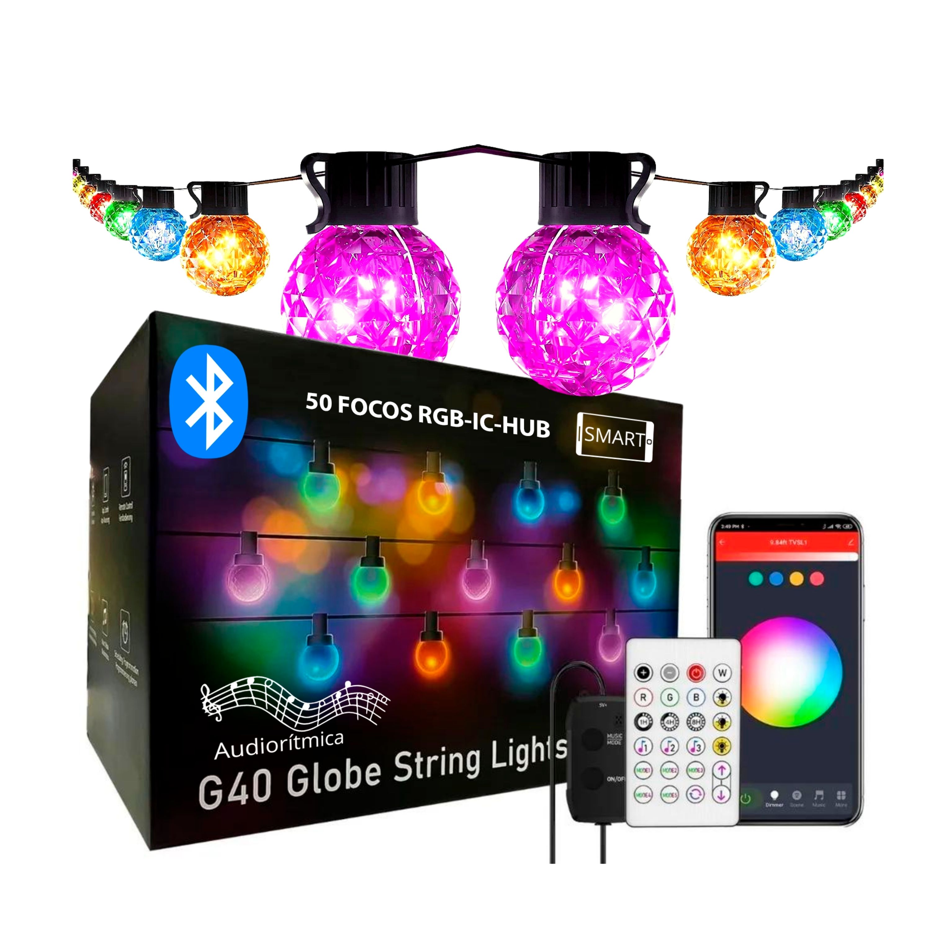 Foto 2 pulgar | Serie de 50 Focos Dosyu BWSL12 LED Multicolor RGB IC Hub Smart Bluetooth con App Audiorítmica 10 M