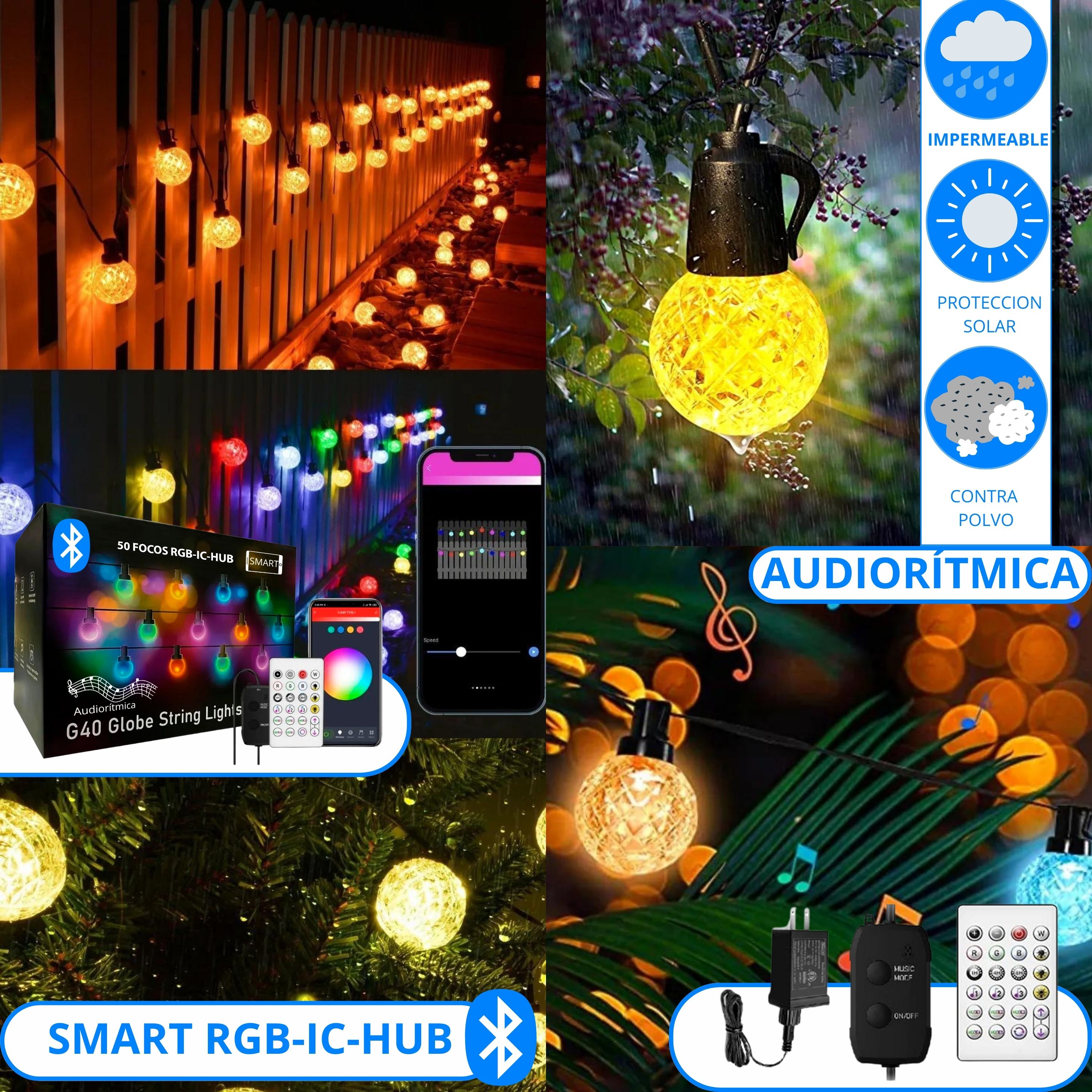 Foto 3 pulgar | Serie de 50 Focos Dosyu BWSL12 LED Multicolor RGB IC Hub Smart Bluetooth con App Audiorítmica 10 M