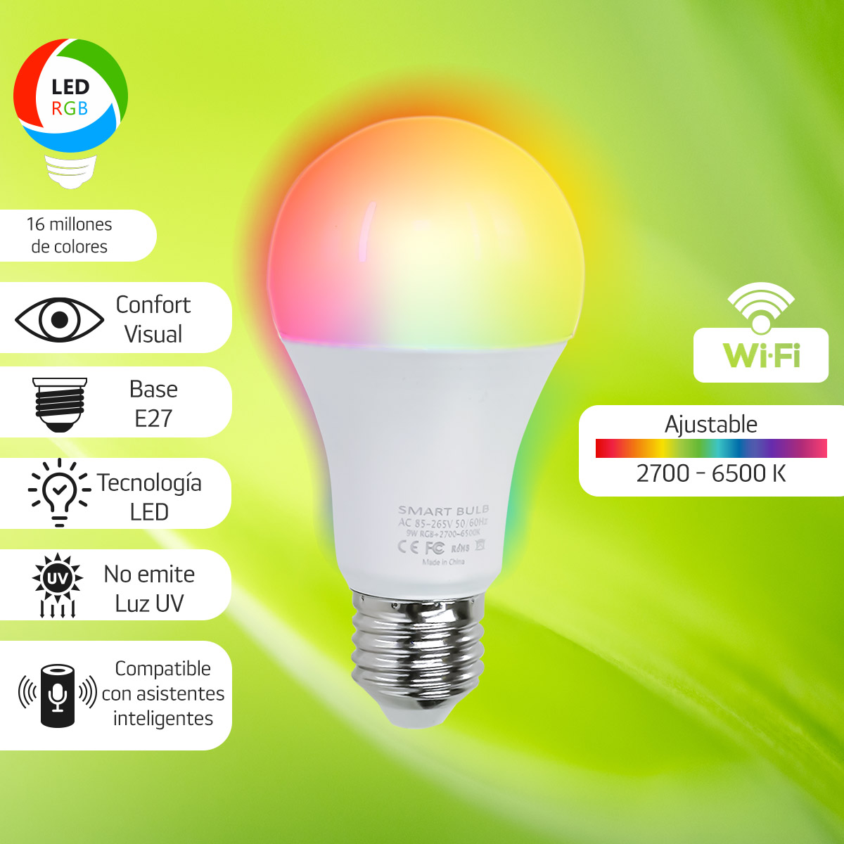 Foto 3 pulgar | Foco Inteligente Wifi Rgb 10w Para Socket E27 Alexa Y Google Iot-bulbrgb