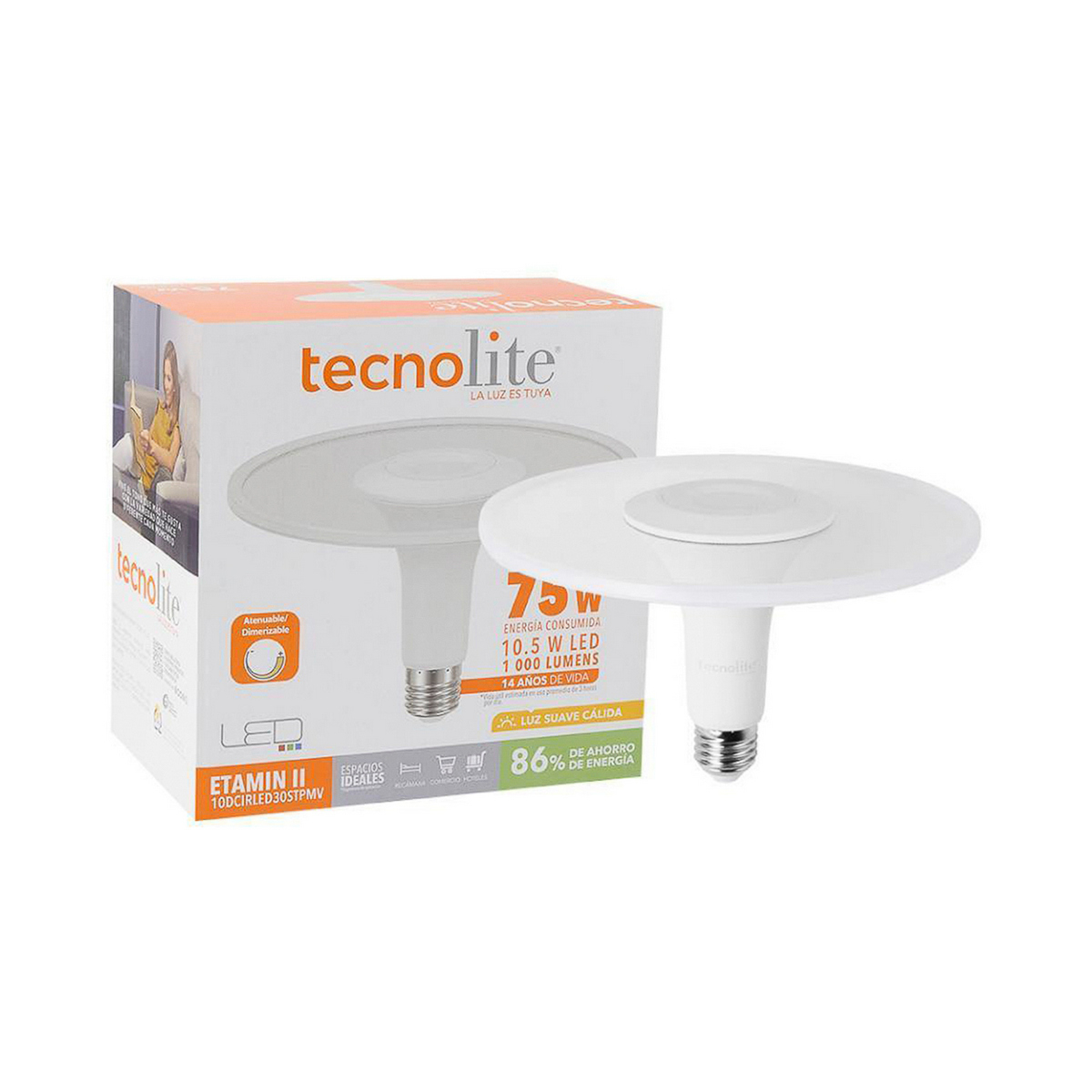 Foco Led Circular Tecnolite 10.5w Luz Calida 3000 K 1000 Lm Base E27 Atenuable 110-220v (etamin Ii)