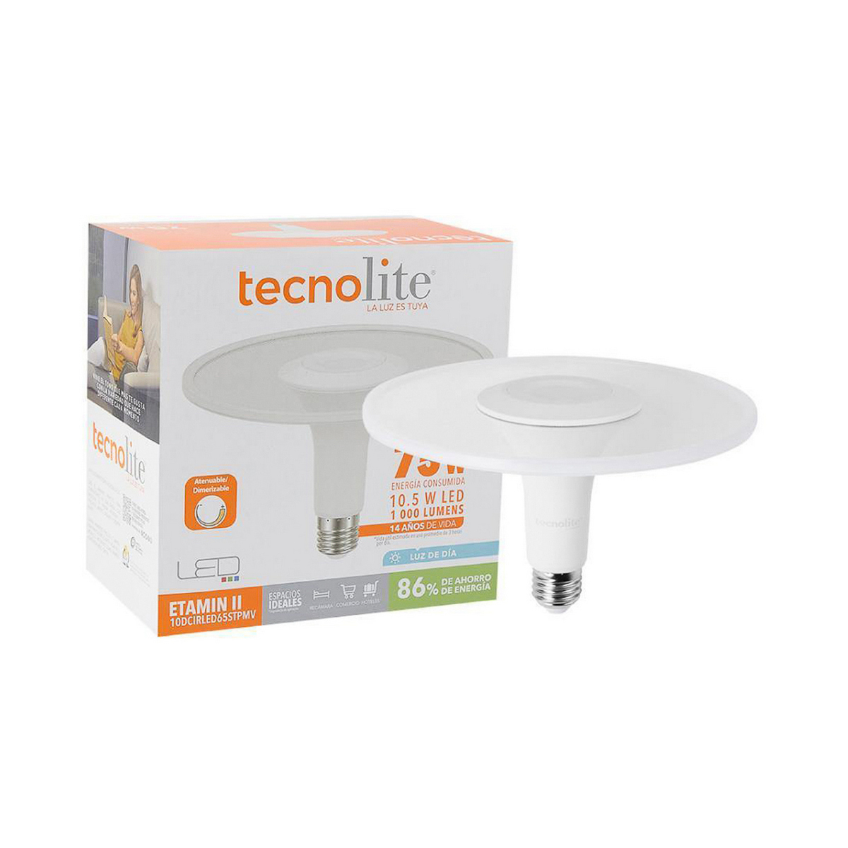 Foto 2 pulgar | Foco Led Circular Tecnolite 10.5w Luz Dia 6500 K 1000 Lm Base E27 Atenuable 110-220v (etamin Ii)