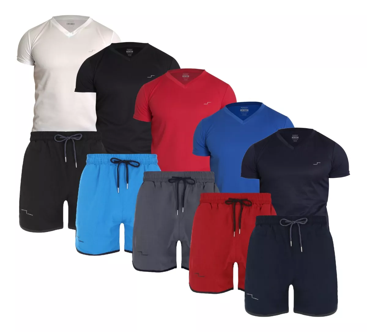 Pack 5 Playeras + 5 Shorts Deportivos CHB Chili Beans Clothing CO PACKS/10/SS/APOLLO/PS/VNECK Multicolor