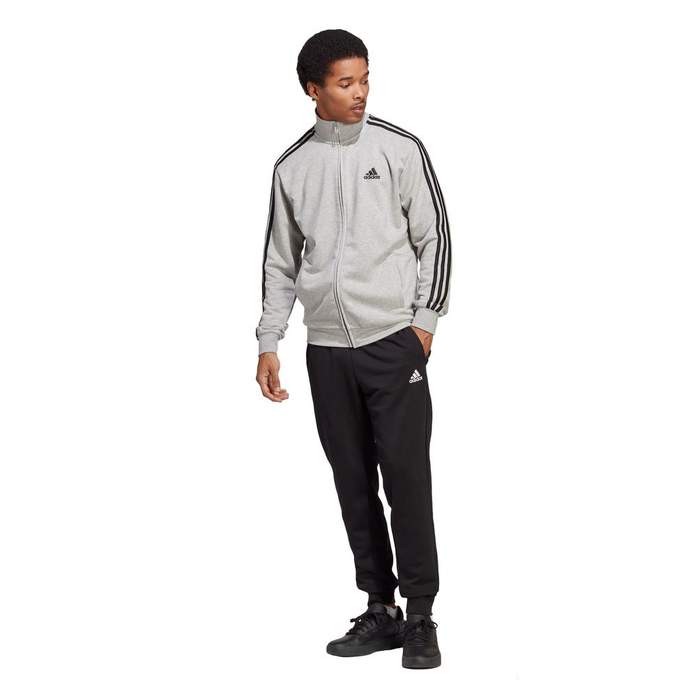 Foto 3 pulgar | Conjunto Basic 3 Franjas French Terry Adidas Gris Hombre
