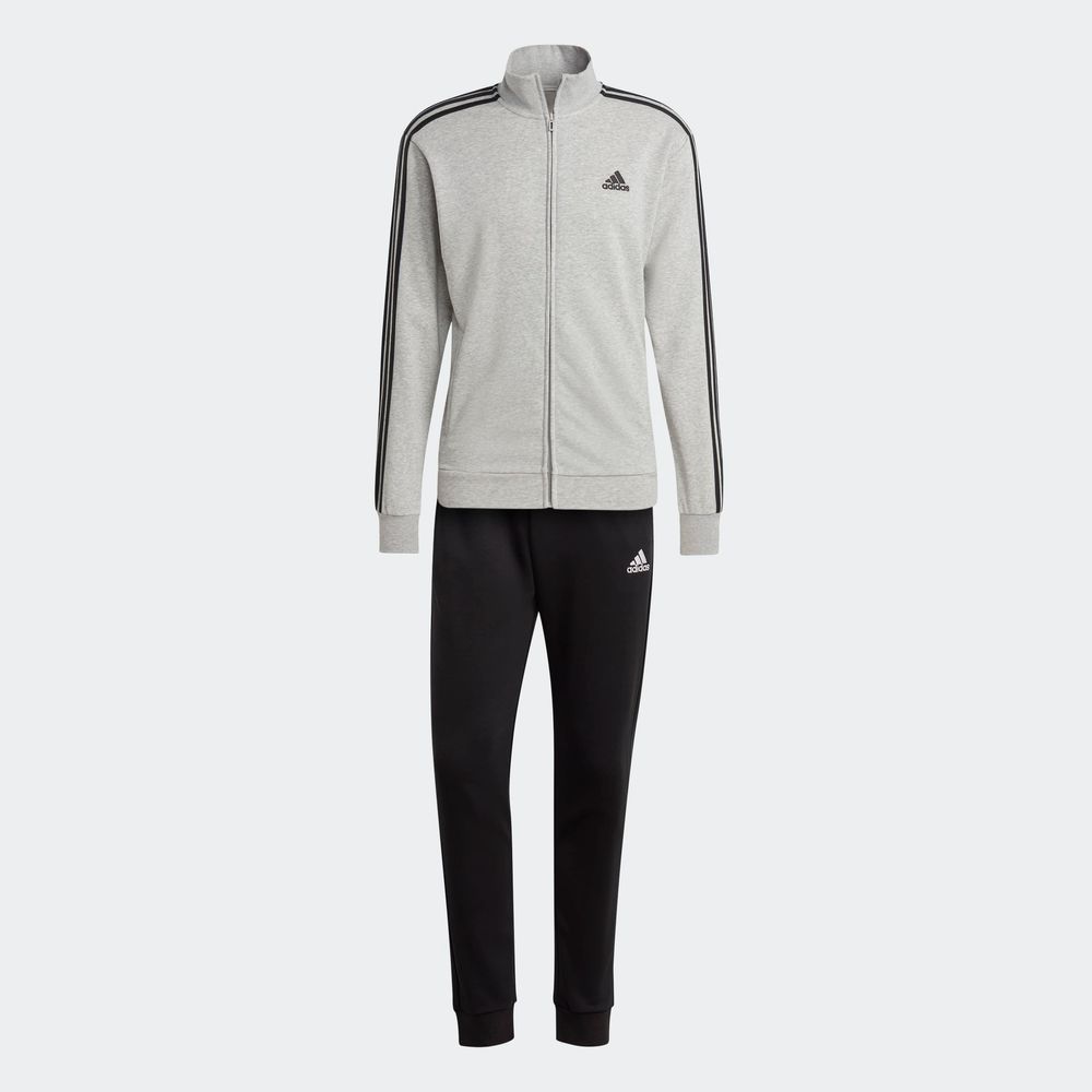 Foto 3 | Conjunto Basic 3 Franjas French Terry Adidas Gris Hombre