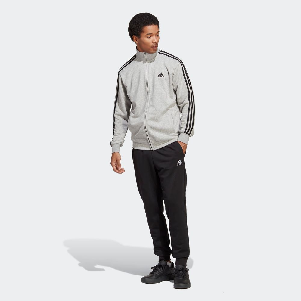 Foto 4 | Conjunto Basic 3 Franjas French Terry Adidas Gris Hombre