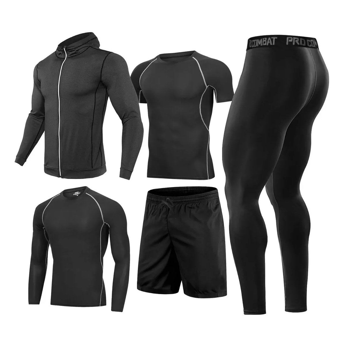 Foto 2 pulgar | Kit 5 Uds Conjuntos Atléticos Ropa De Gimnasio Entrenamiento Talla M Eo Safe Imports Esi-15913 Negro
