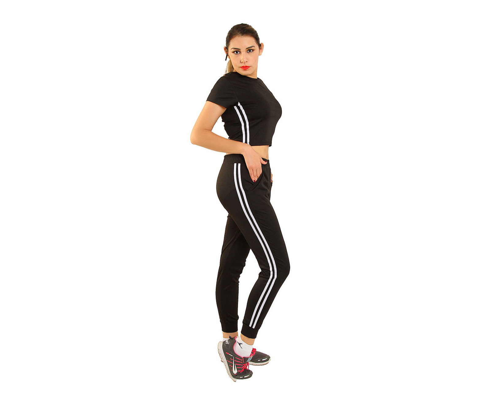 Foto 2 pulgar | Conjunto Pants y Playera I Love Your Style color Negro Stretch