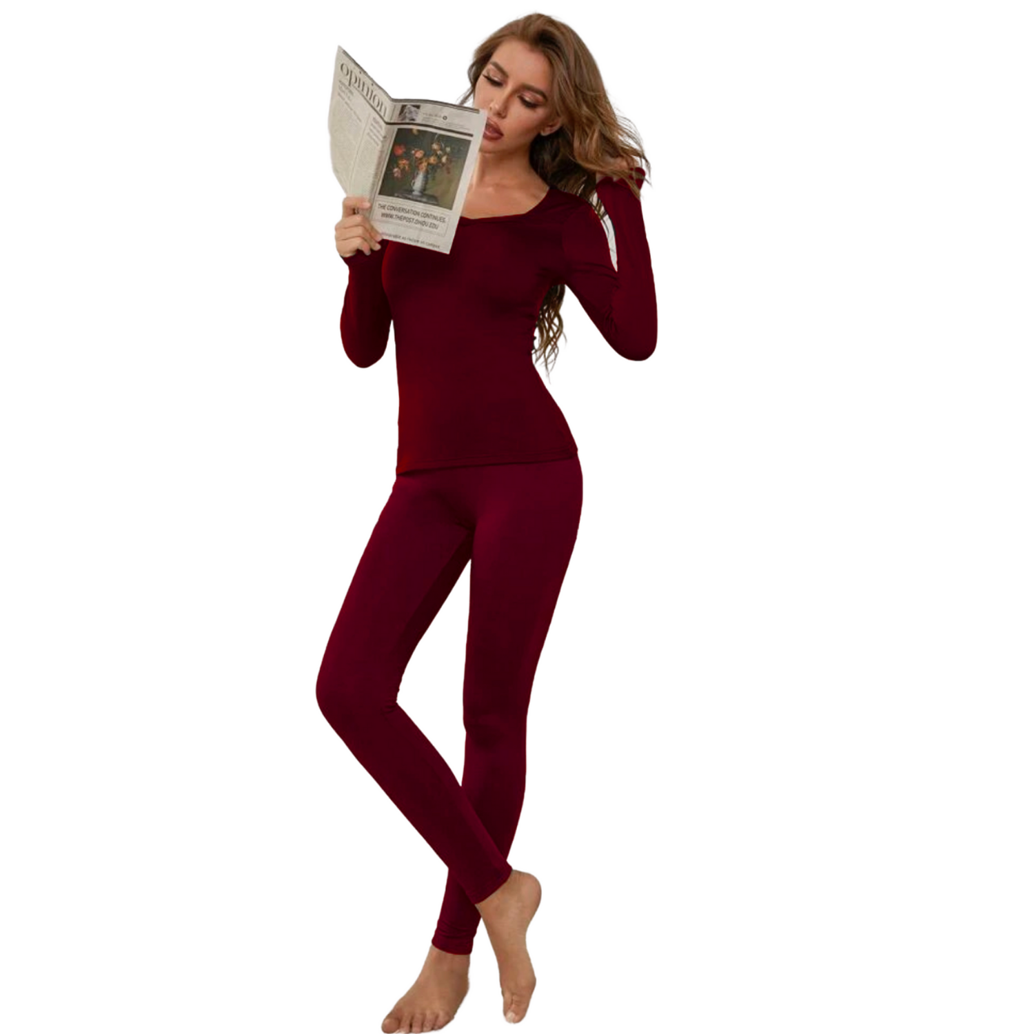 Foto 2 pulgar | Conjunto Térmico Afelpado Vino para Mujer