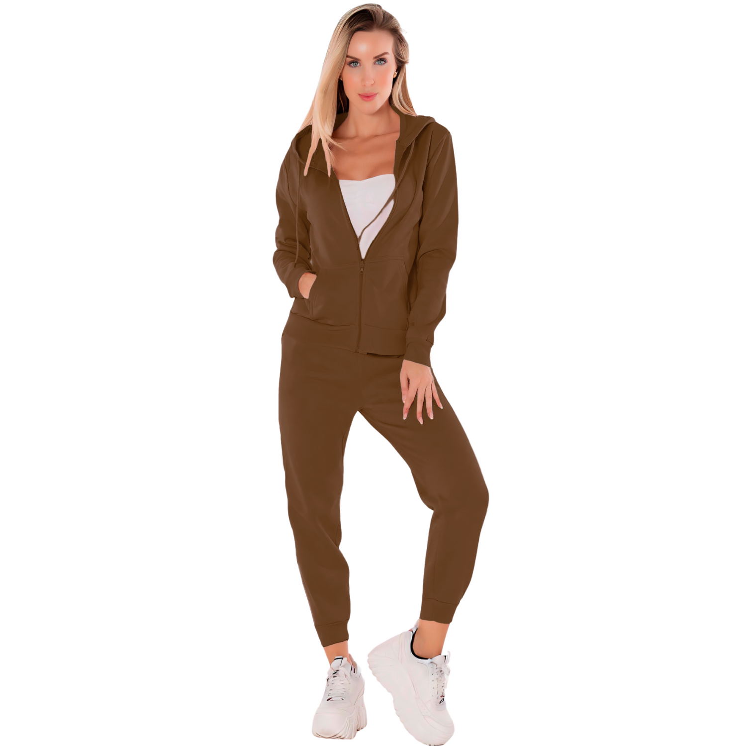 Foto 2 pulgar | Conjunto Pants y Sudadera Marrón Térmico para Mujer