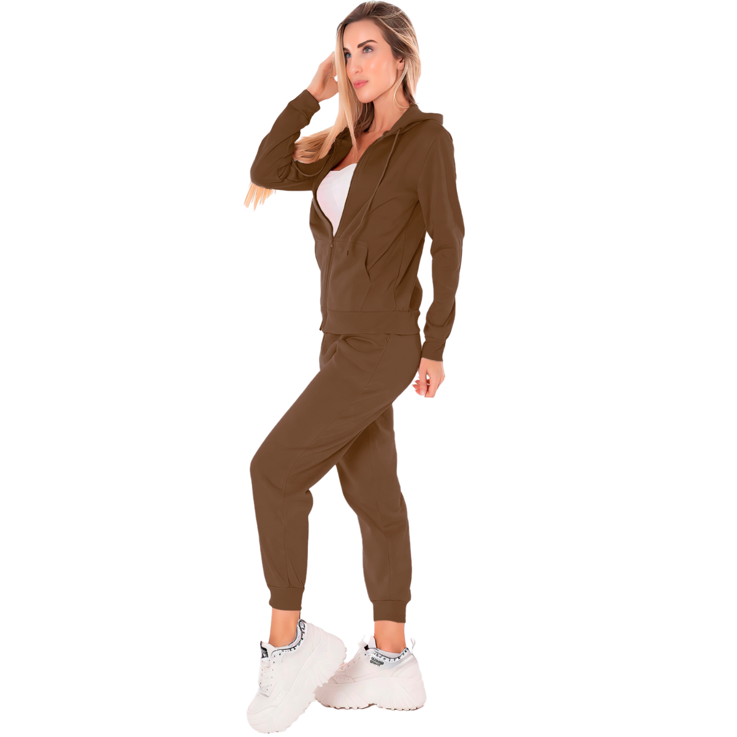 Foto 3 pulgar | Conjunto Pants y Sudadera Marrón Térmico para Mujer